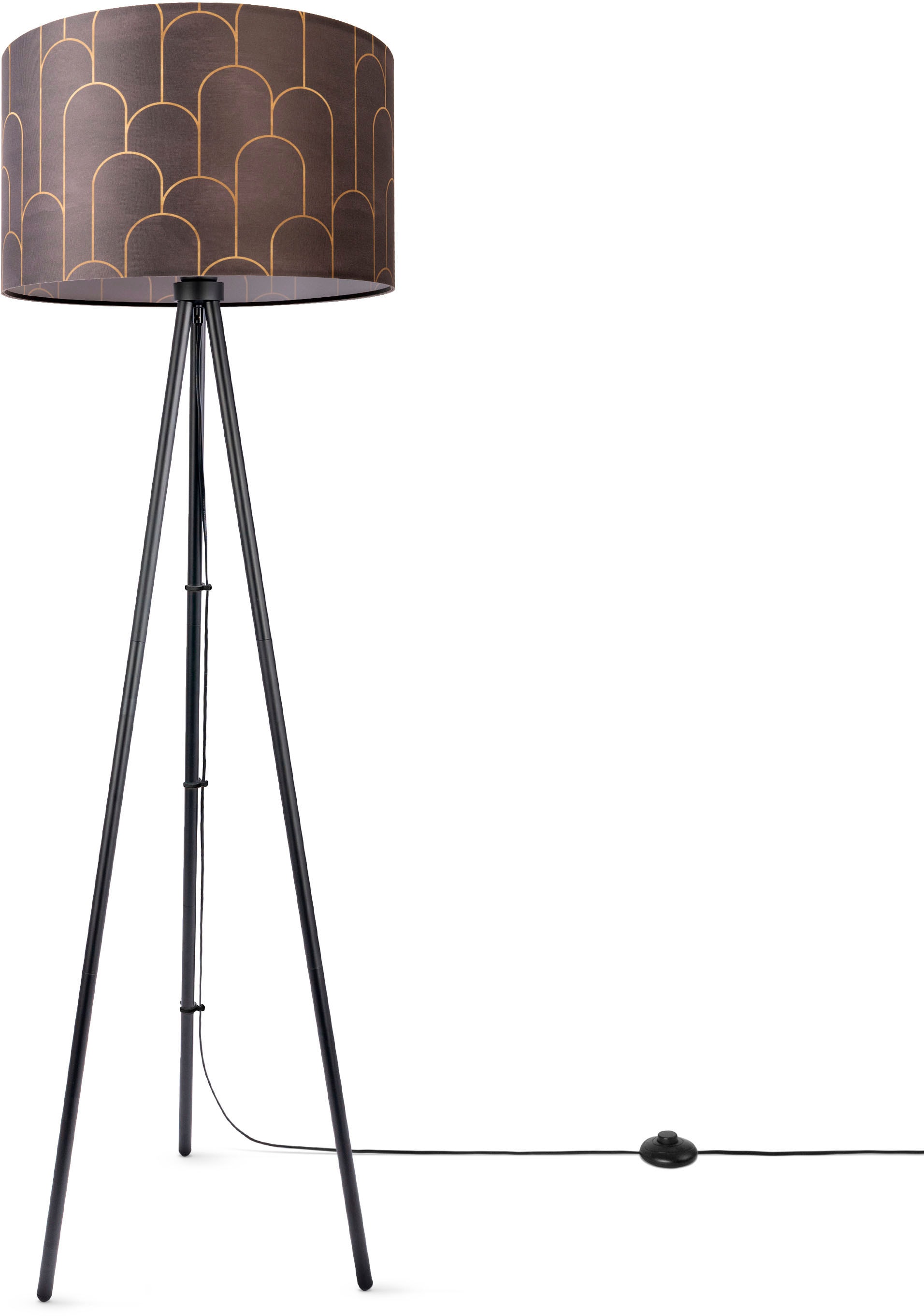 Paco Home Stehlampe »Trina Pillar«, Leuchtmittel E27 | ohne Leuchtmittel, Stehlampe Stativ Mit Stoffschirm Wohnzimmerlampe Vintage Abstrakt