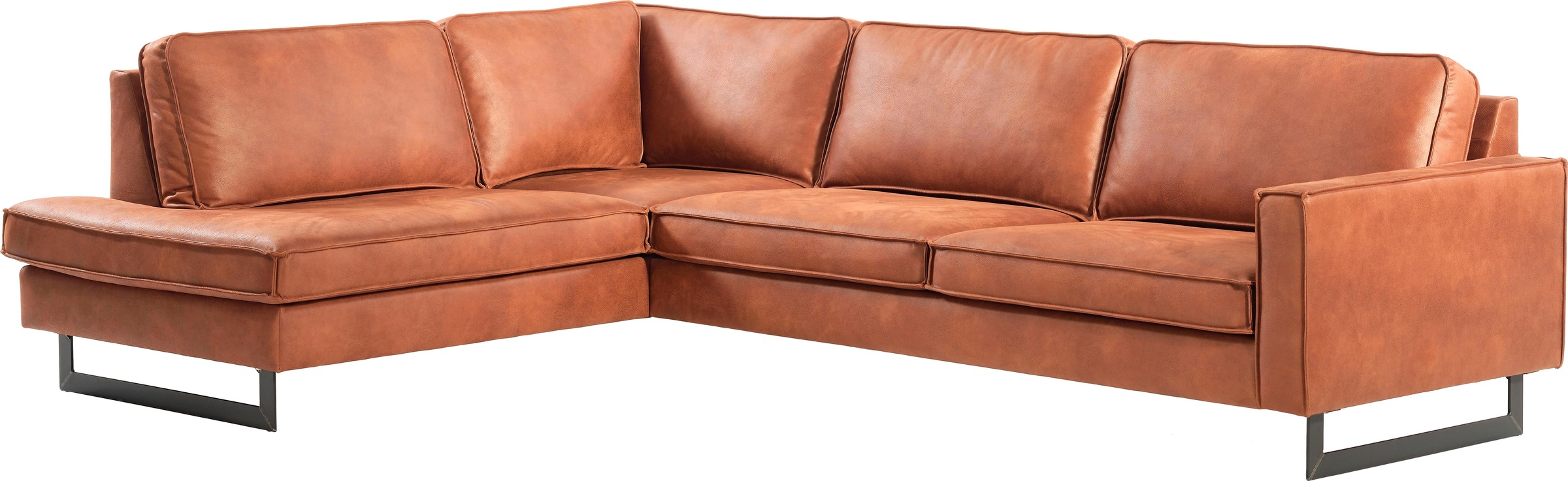 Places of Style Ecksofa »Pinto, 290 cm, Cord, Chenille, Lederoptik, Ottomane links / rechts«, mit Keder, schwarze Metallfüße, Wellenunterfederung