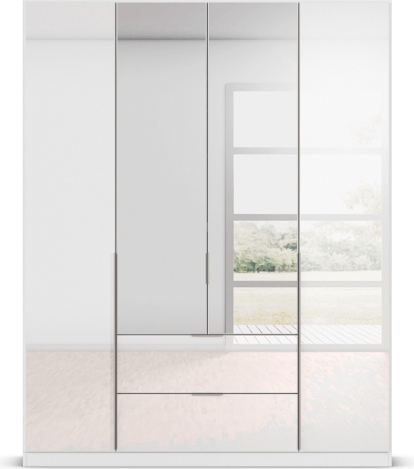 rauch Drehtürenschrank »Kleiderschrank Kleiderschränke Schrank Garderobe AGORDO mit Glasfront«, (in zwei Griff-Farben mit Glasfront), mit Außenschubkästen, in 6 Breiten und 2 Höhen MADE IN GERMANY