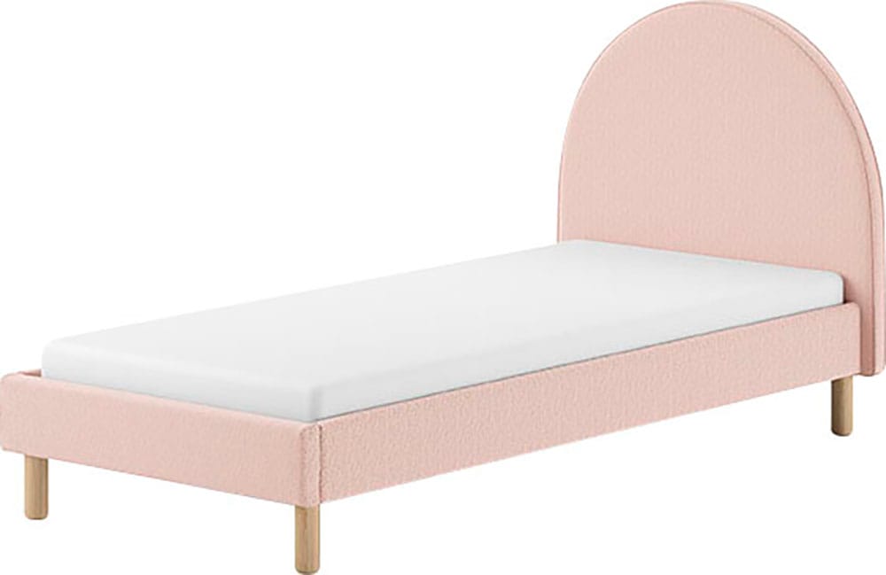 Vipack Polsterbett »Moon, mit flauschigem Bouclé Stoff in verschiedenen Farben« B/H/T ca. 147x132x212cm, gebogenes Kopfteil, Füße Massivholz,  inkl. Rolllattenrost, wahlweise 2 Breiten und verschiedene Farben