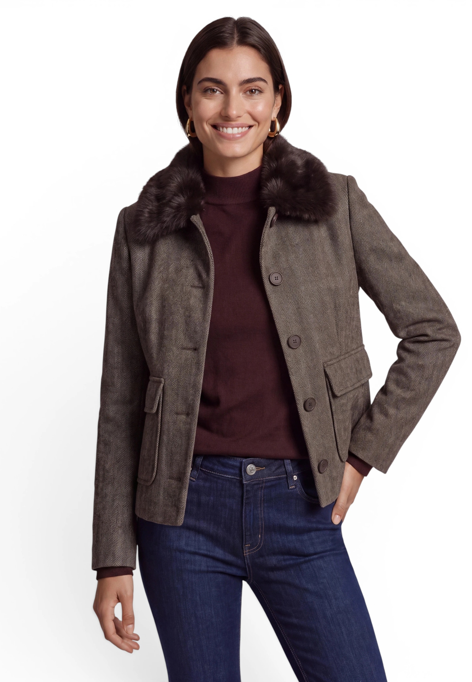Zero Jackenblazer »Casual-Jacke mit Kunstfellkragen«