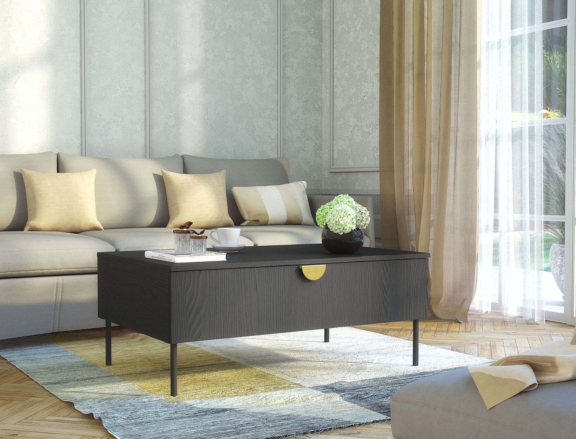 Home affaire Couchtisch »BELLOT Kaffeetisch mit viel Stauraum, 100x66cm, modernes Design« Beistelltisch mit zusätzlichen Aufbewahrungsschränken, goldene Akzente