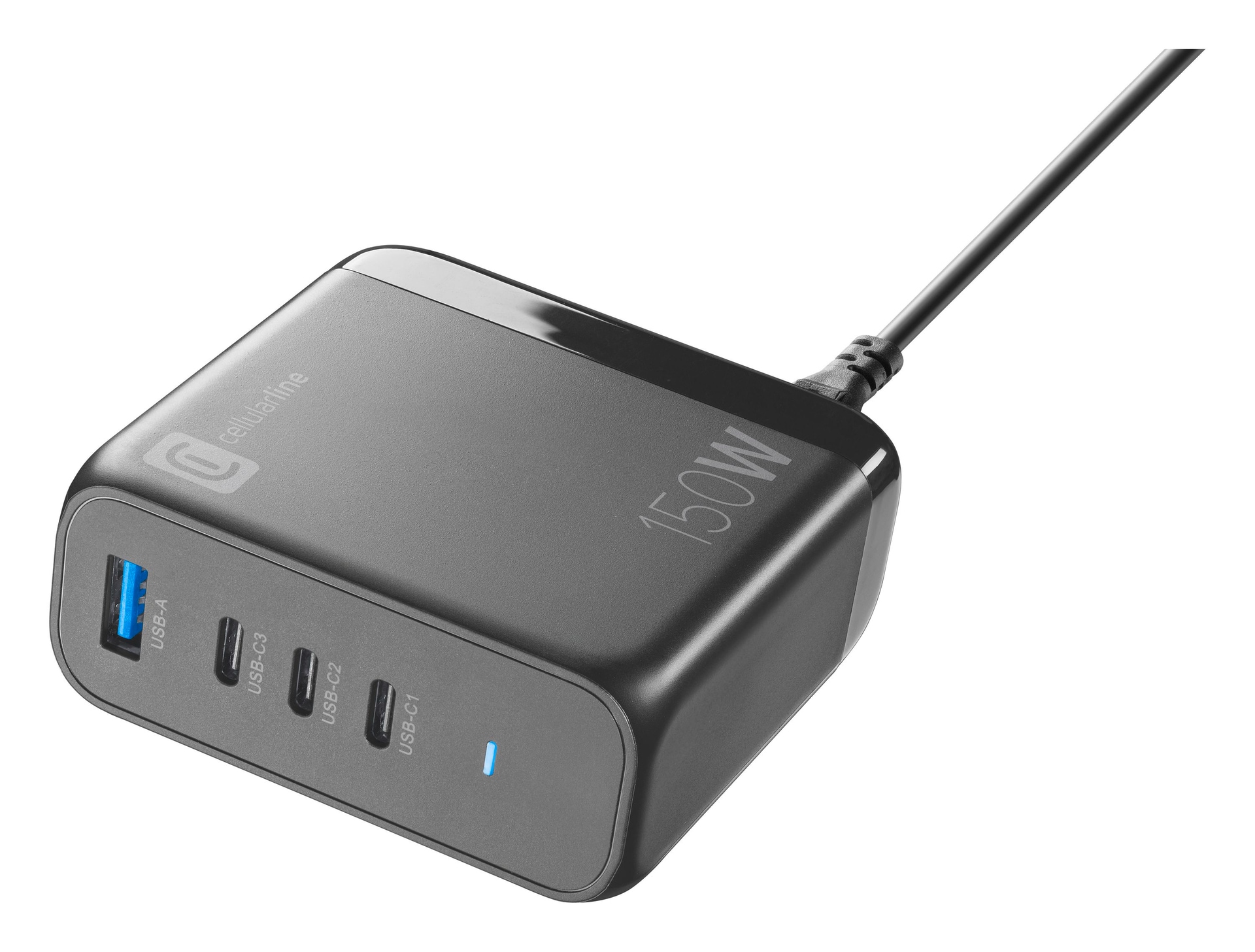 Cellularline USB-Ladegerät »Multipower Desk 150W Reiselader 4 Port GaN«, Apple iPhone, iPad, MacBook, Samsung Galaxy Tab, S23 S24, Google Pixel