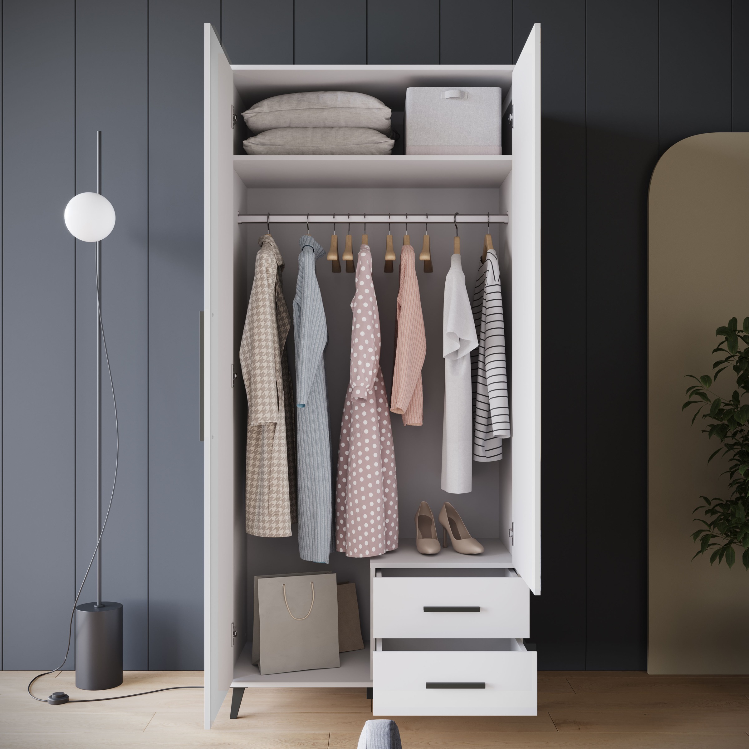 INOSIGN Kleiderschrank »Lagos, Garderobe Schlafzimmerschrank Wäscheschrank Bestseller« in 2 Farben und 2 Breiten erhältlich, 1 Stk. tlg. Moderner Drehtürenschrank mit Spiegeltür, Breite 90 cm, 2 Schubladen