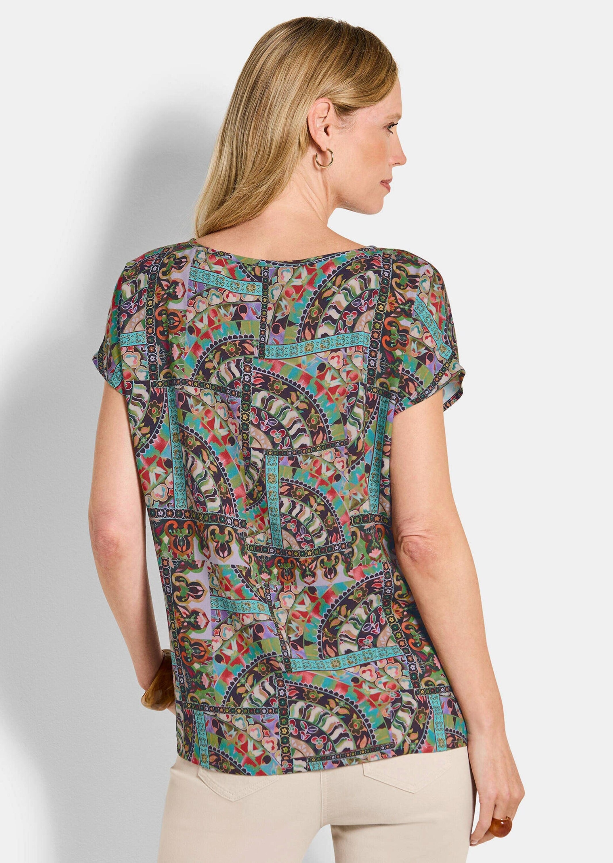 GOLDNER Kurzarmbluse »Viskoseshirt mit Muster-Mix« figurschmeichelender Schnitt