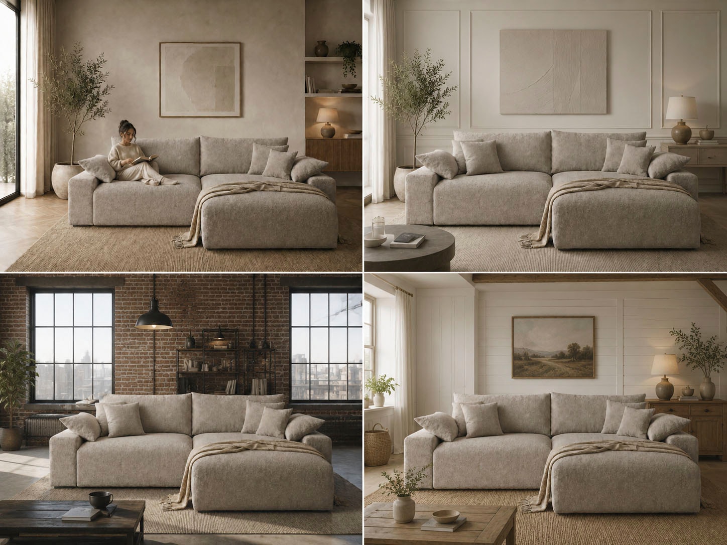 OTTO home Ecksofa »Amici L-Form, B: 302 cm, Mega-Sofa in Boucle und Cord« Couch mit Federkern & 6 Zierkissen, frei stellbar