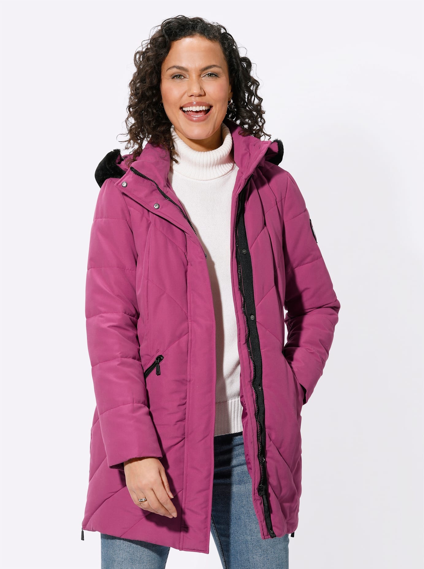 Casual Looks Damen Steppjacke mit Kapuze in lila, Größe 38
