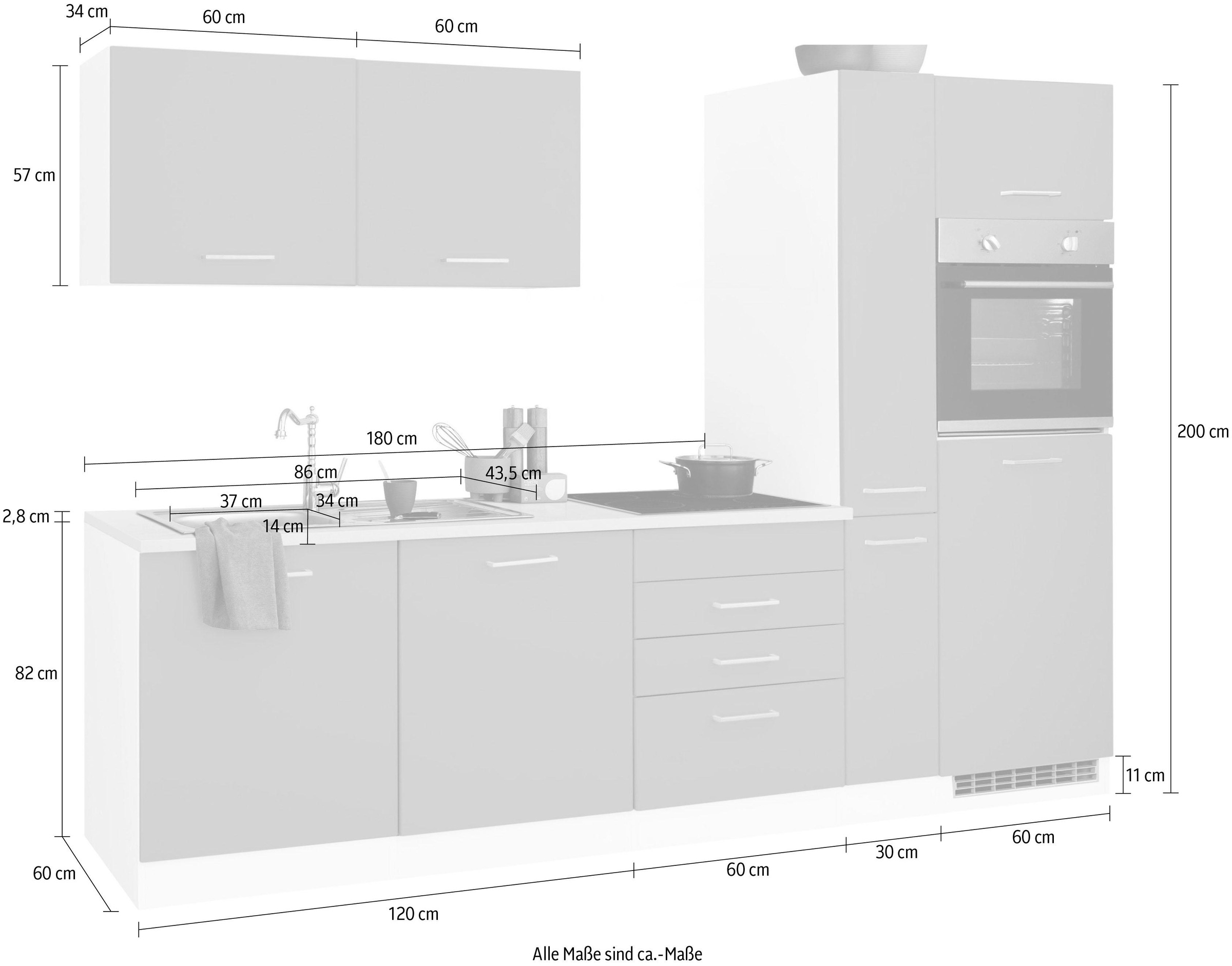 HELD MÖBEL Küchenzeile kaufen cm Kühlschrank E-Geräte, ohne OTTO für bei 270 Breite »Visby«