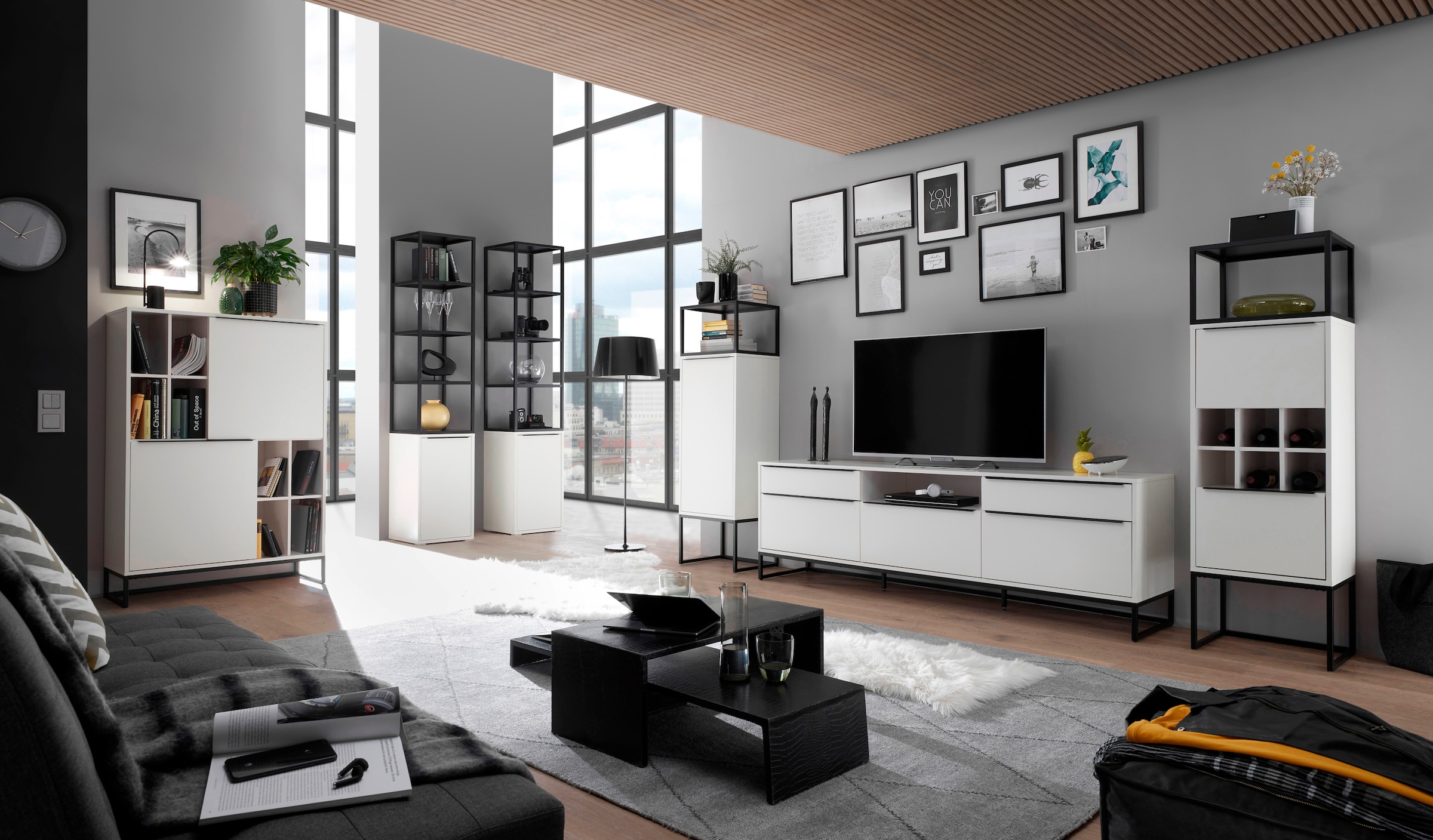 HBZ Highboard »Lille«, (1 St.), mit LED-Beleuchtung, Wohnzimmerschrank in Eiche Artisan NB