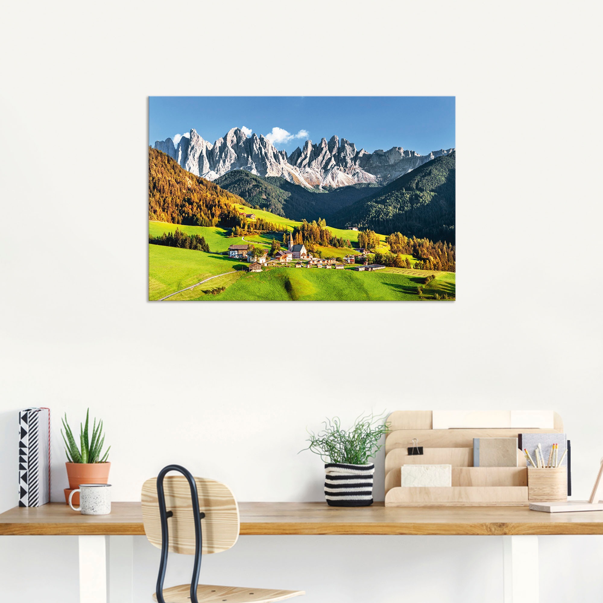 Artland Wandbild »Alpen Berge Santa Maddalena«, Berge & Alpenbilder, (1 St.), als Alubild, Outdoorbild, Leinwandbild, Poster in verschied. Größen