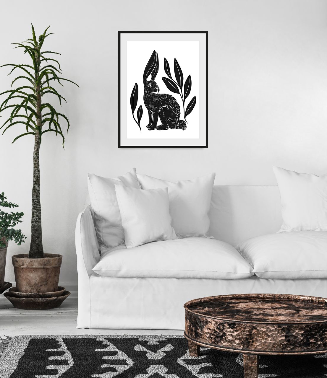 queence Bild »Aino«, Hase-Hasen-Schwarz-Weiß-Kunst-Haustiere, (1 St.), HD Premium Poster-Druck inkl. Holzrahmen