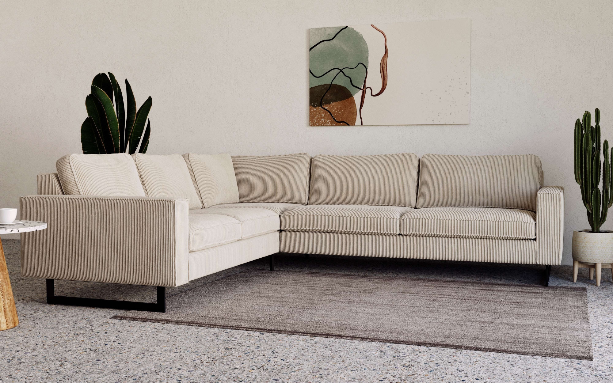 Places of Style Ecksofa »Pinto, XXL, 250/290 cm, langer Schenkel, Ottomane«, Cord, Chenille, Lederoptik, mit Keder, Metallfüße, Wellenunterfederung