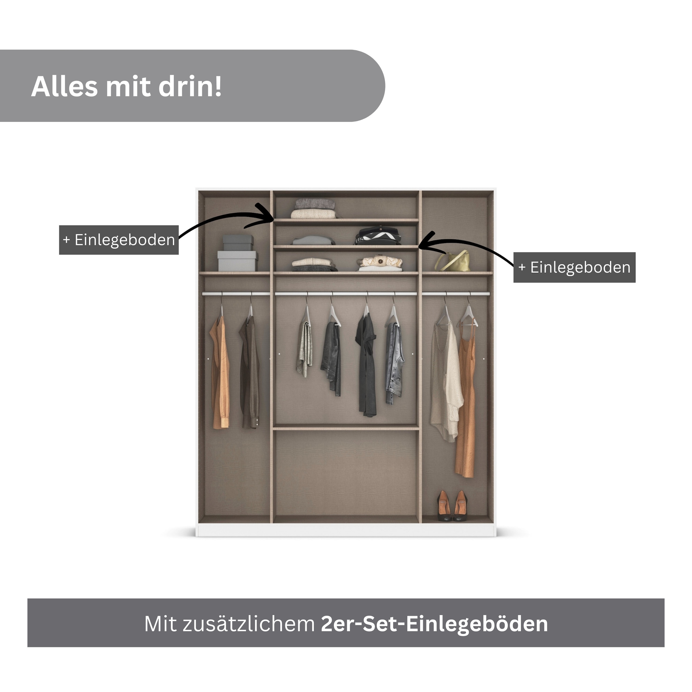 rauch Drehtürenschrank »Kleiderschrank Kleiderschränke Schrank Garderobe AGORDO mit Glasfront«, (in zwei Griff-Farben mit Glasfront), mit Außenschubkästen, in 6 Breiten und 2 Höhen MADE IN GERMANY