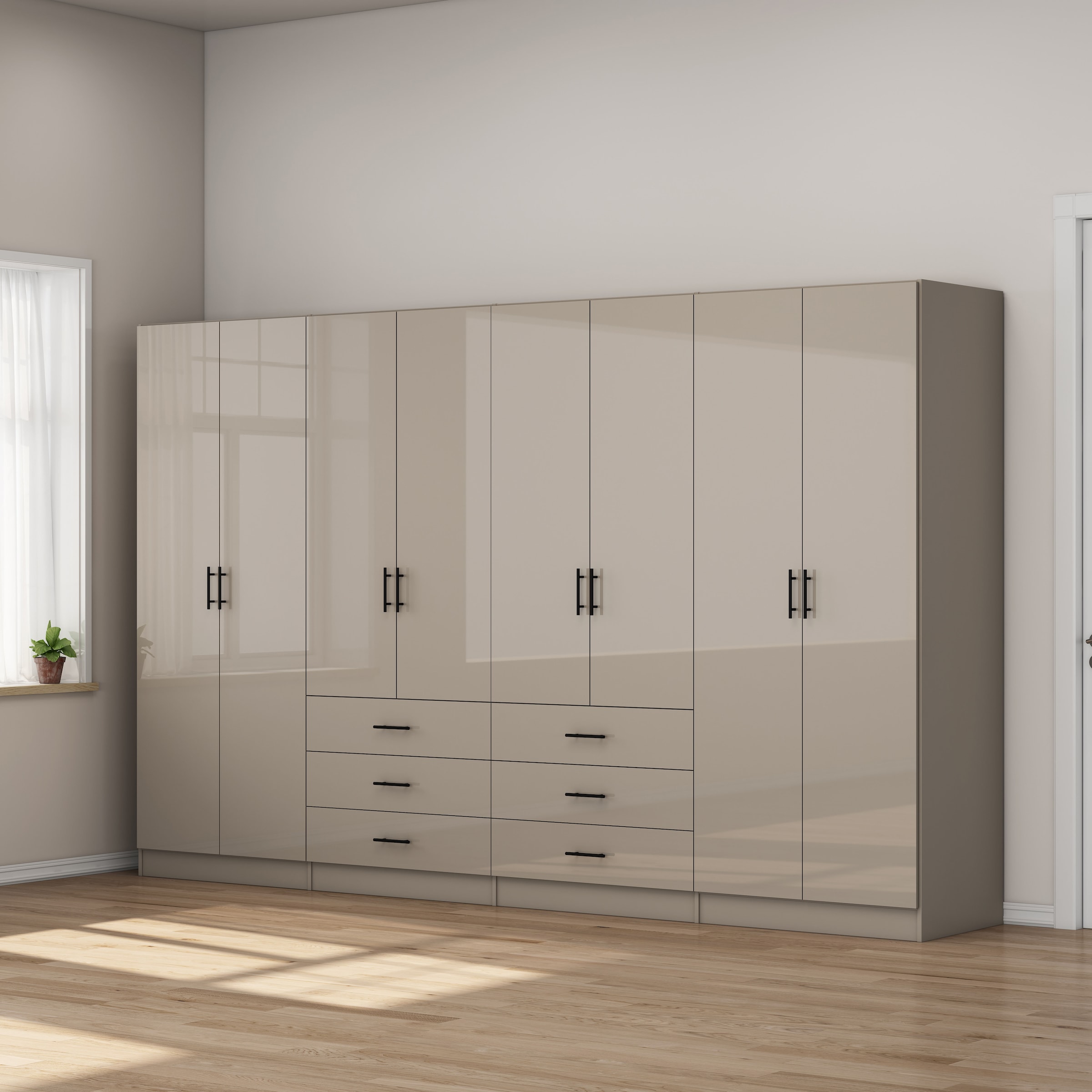 OTTO home Kleiderschrank »Trento Schlafzimmerschrank Garderobe hochglanz« Schrank mit 8 Türen und 6 Schubladen, hochglänzende Fronten