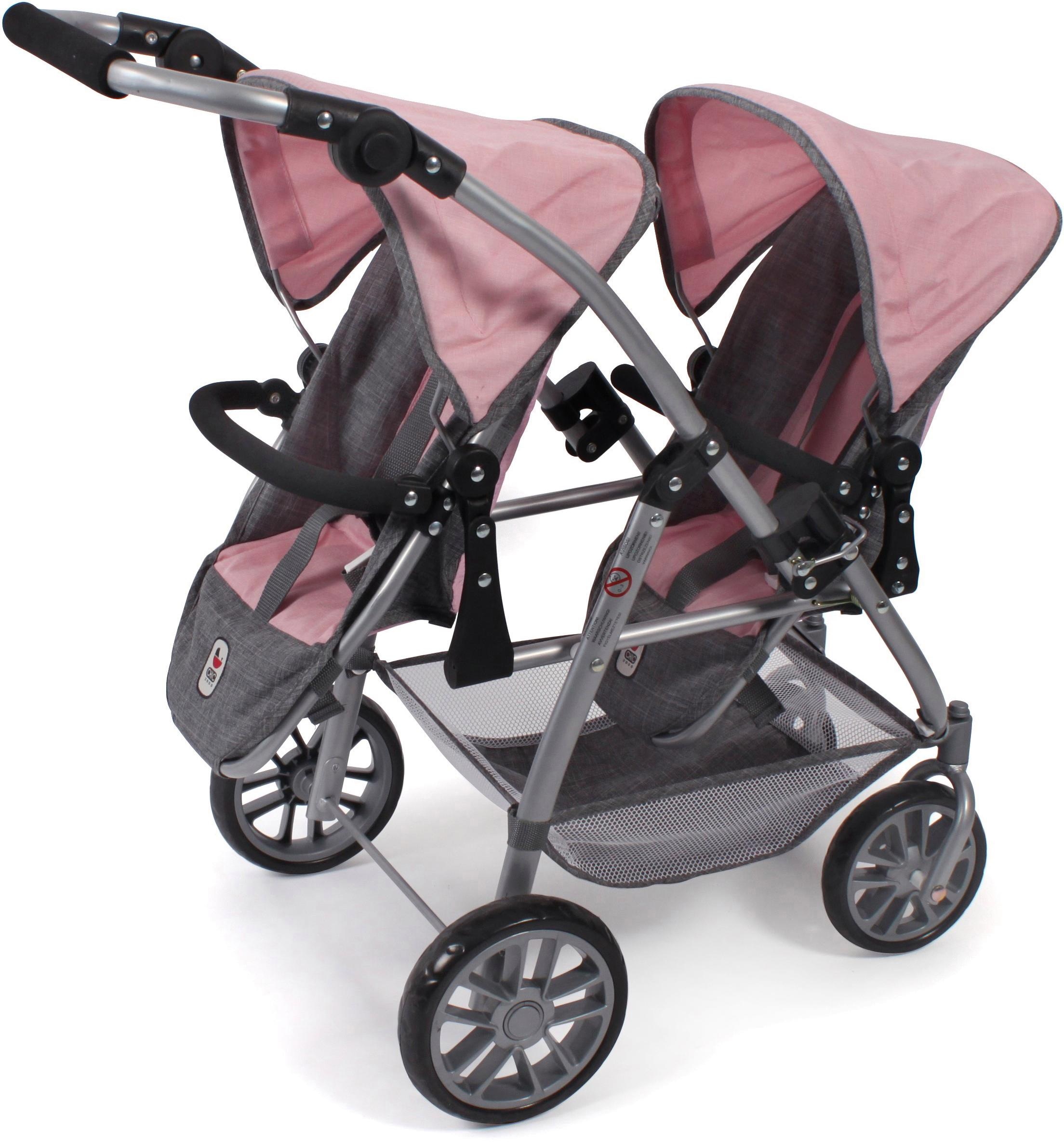 CHIC2000 Puppen-Zwillingsbuggy »Vario, Grau-Rosa«, mit schwenkbaren Vorderrädern