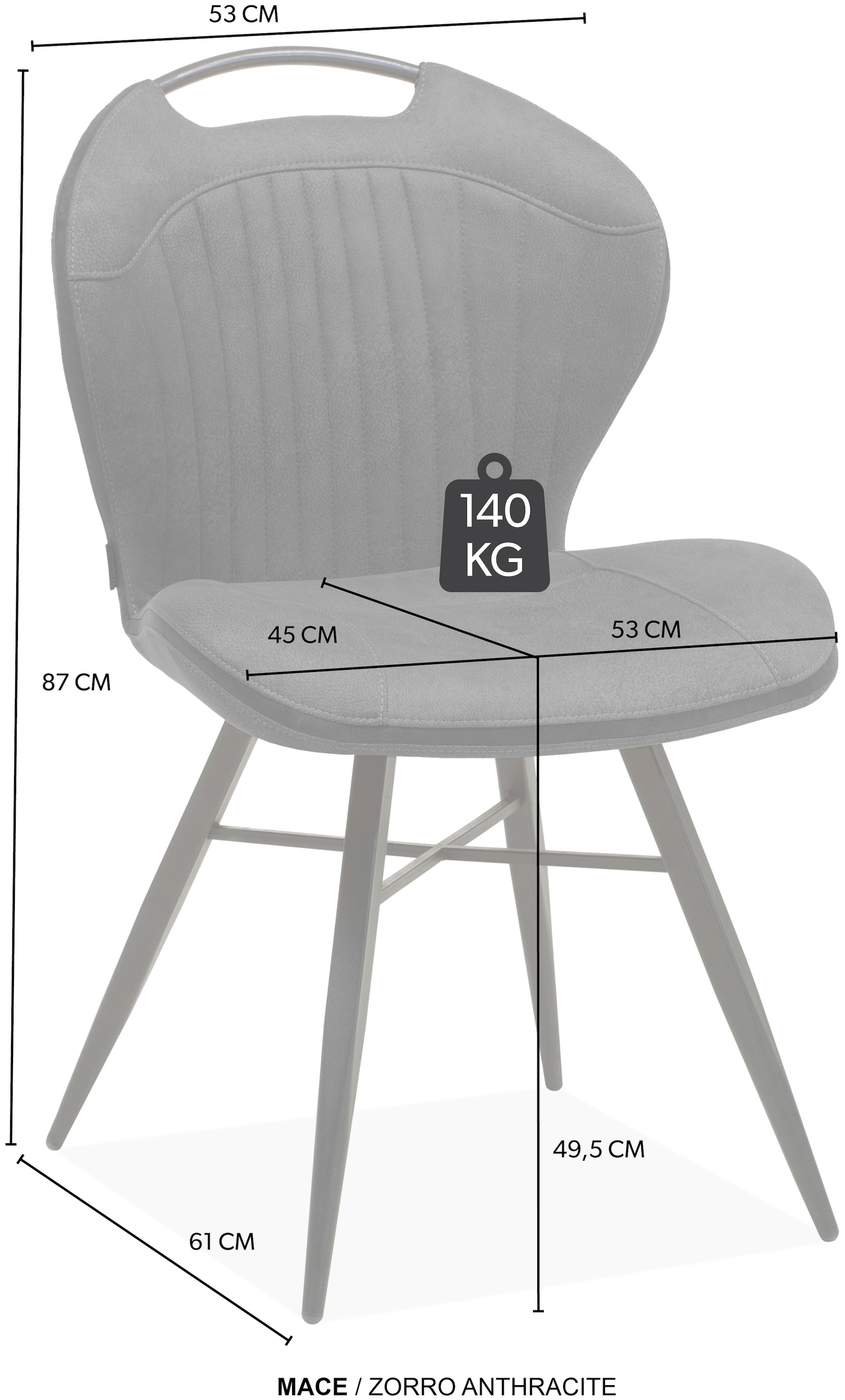 OMG Design Esszimmerstuhl »Mace«, (Set), 1 St., Stoff, Lederoptik, pflegeleicht, mit praktischem Griff
