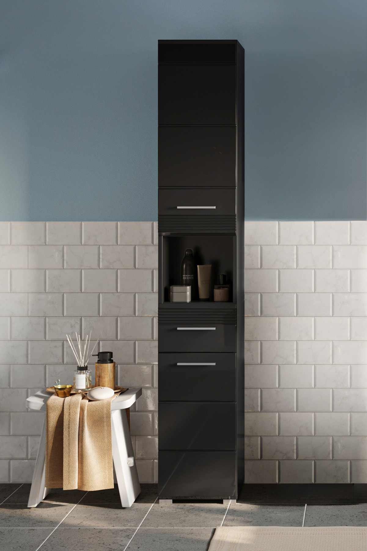 INOSIGN Hochschrank »Malmö, Breite 30 cm, 2 Türen, 1 Schubkasten, 1 offenes Fach, MDF-Front«, in verschiedenen Farben erhältlich, Badmöbel, Badschrank, Schrank, Bad
