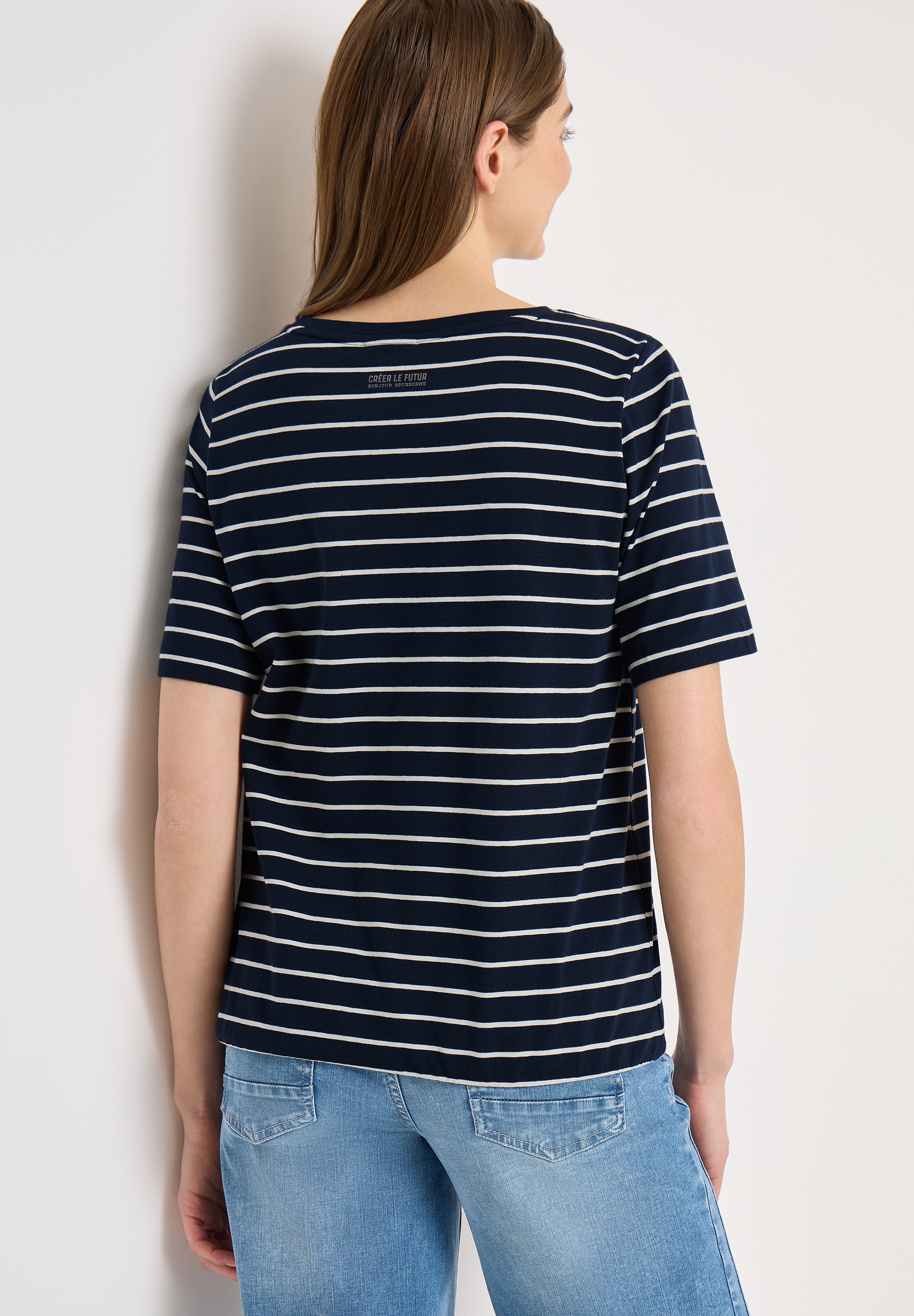 Cecil Kurzarmshirt Sommershirt mit Streifen und Wording