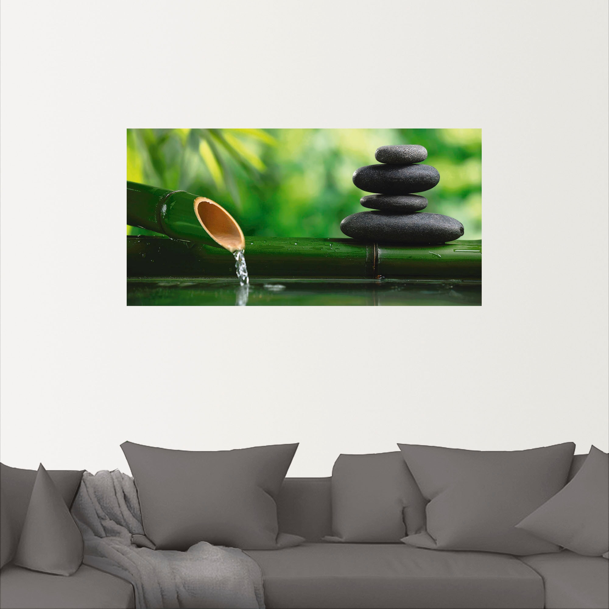 Artland Wandbild »Bambusbrunnen und Zen-Stein«, Zen, (1 St.), als Alubild, Outdoorbild, Leinwandbild, Poster, Wandaufkleber