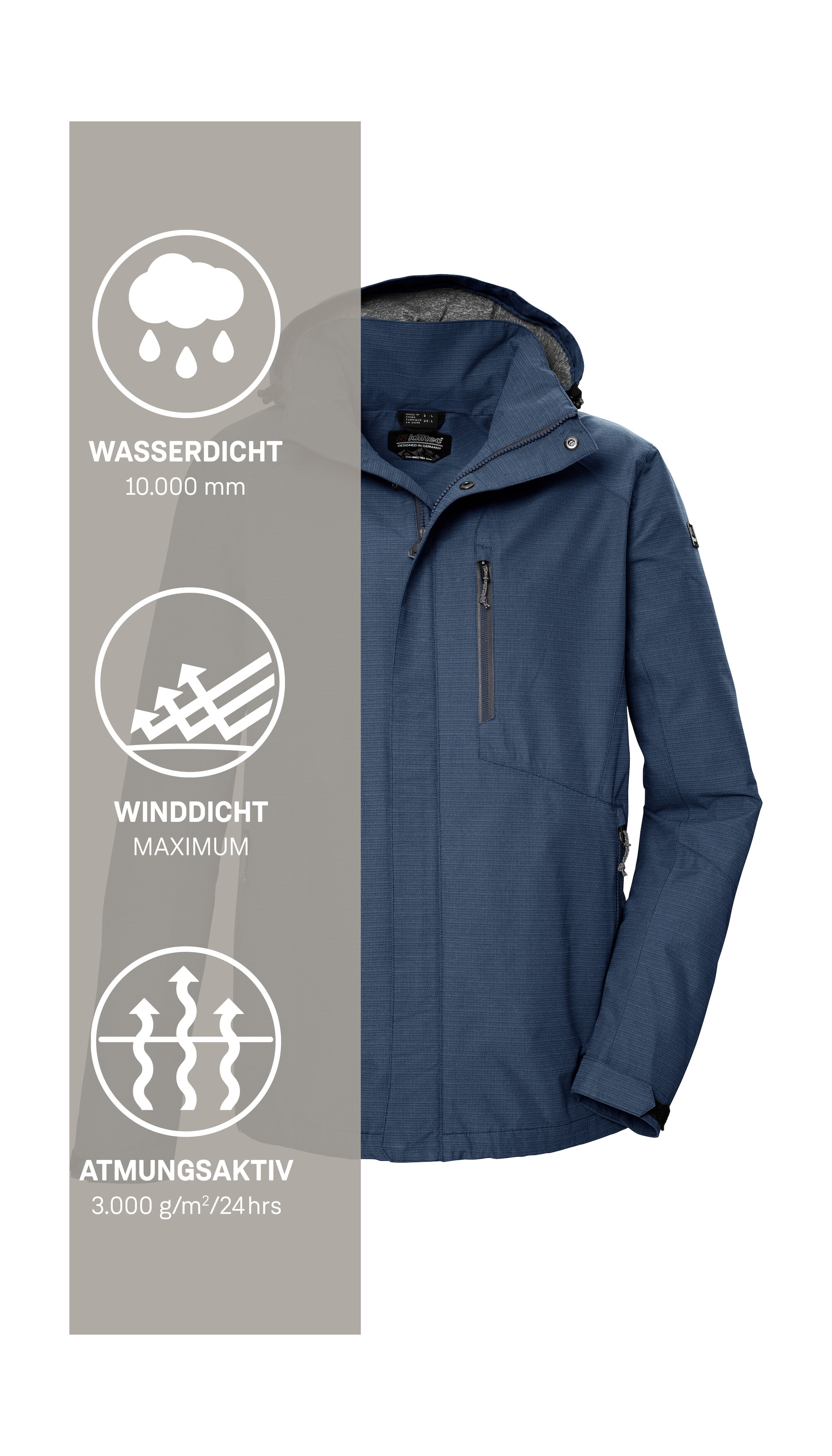 Killtec Funktionsjacke »KOS 256 MN JCKT« Wasser- und winddichte Herrenjacke, atmungsaktiv, abnehmbare Kapuze