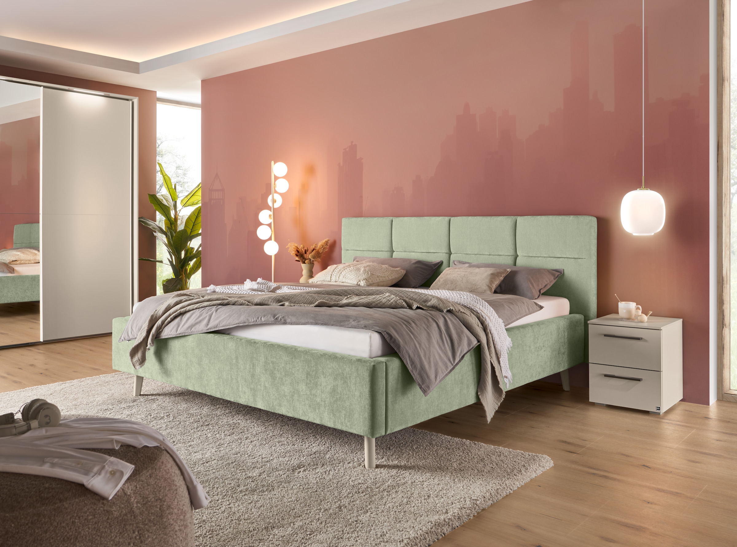 set one by Musterring Polsterbett »Cary, Breite 180cm, inkl. 7-Zonen-Tonnentaschenfederkern-Matratze« Erhältlich in verschiedenen Stofffarbe und Matratzenhärtegraden