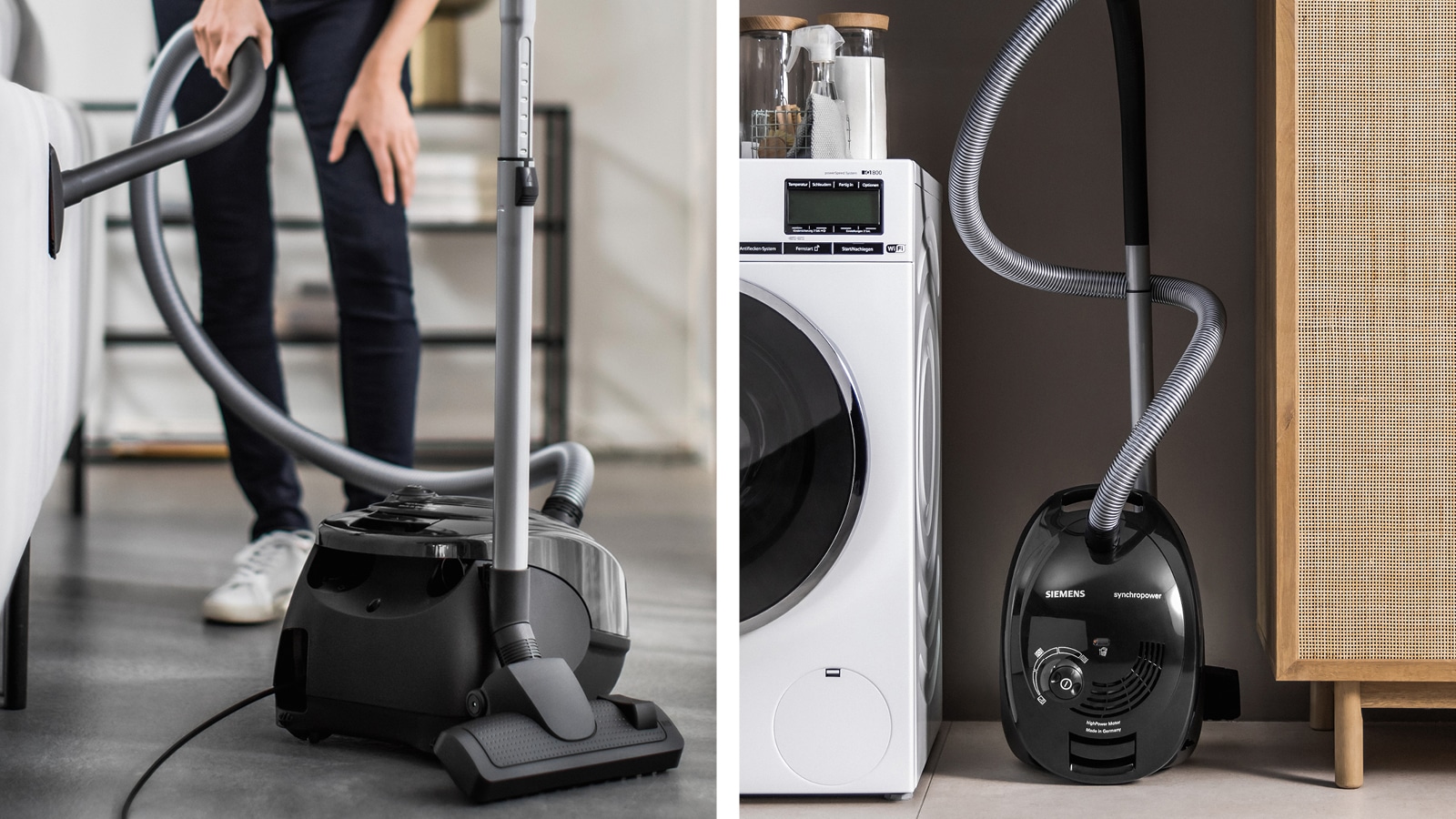 SIEMENS Bodenstaubsauger »synchropower VS06A212, Made in Germany, Hygiene-Filter, kompakt« 600 W mit Beutel hohe Saugkraft, spezielle Hartbodendüse, integriertes Zubehör, schwarz