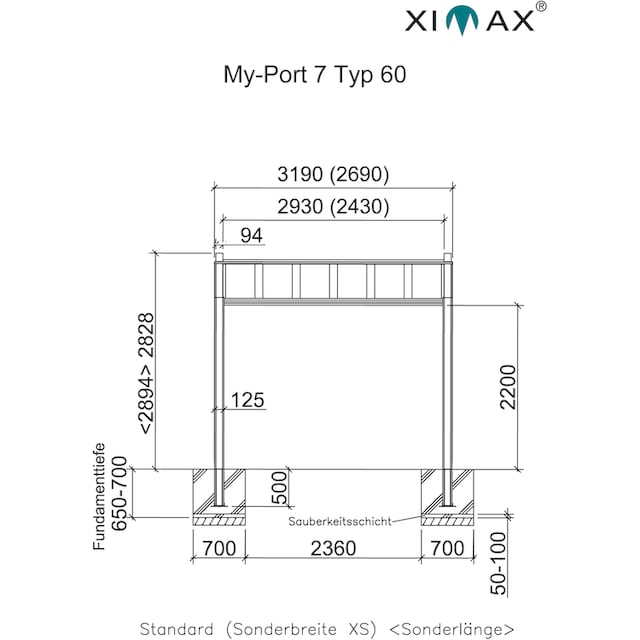 Ximax Einzelcarport »My-Port 7 Typ 3251 Typ 60 Standard-Edelstahl-Look«,  Aluminium, 259 cm, edelstahlfarben, Aluminium kaufen bei OTTO