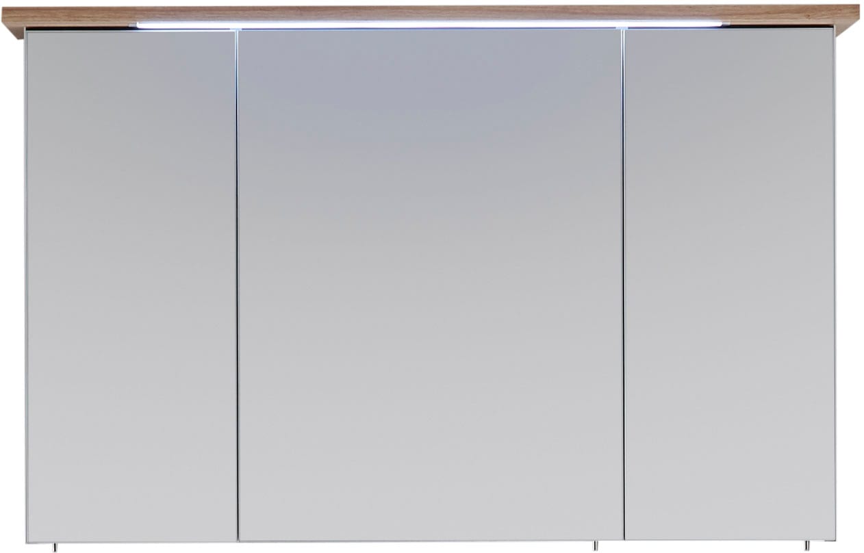 Saphir Badmöbel-Set »Quickset Mineralmarmor-Waschtisch mit LED-Spiegelschrank«, (6 St.), Unterschrank, Hängeschrank, Midischrank, 8 Türen, 2 Schubladen