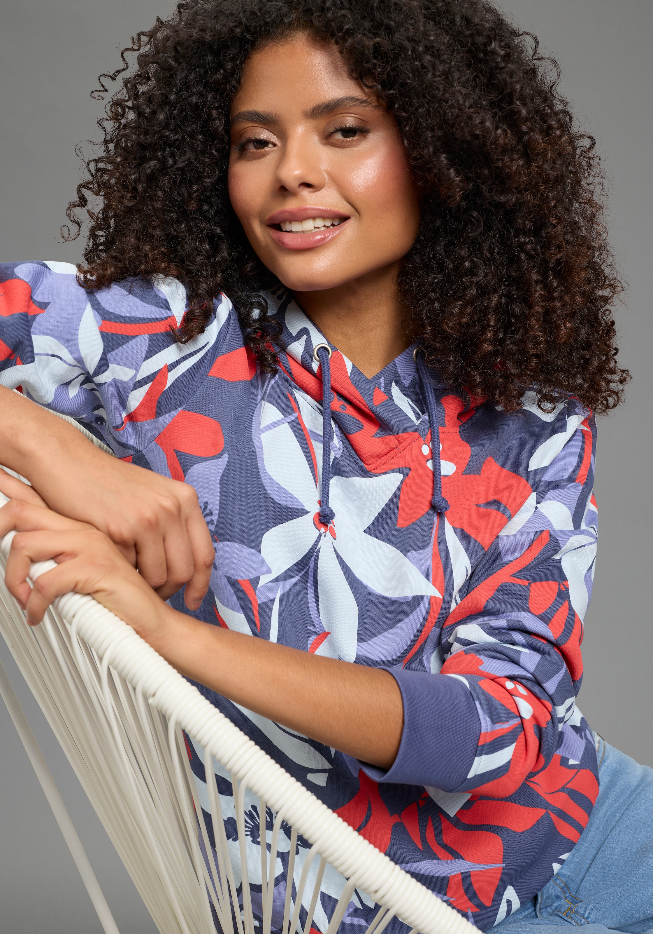 Laura Scott Sweater , Pflegeleichte Baumwollmischung mit Kapuze und Blumendruck
