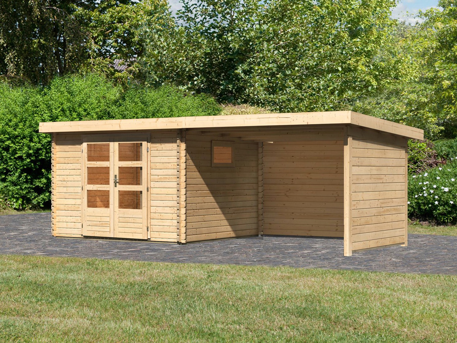 WOODFeeling Gartenhaus »Trittau 3«, mit Anbaudach