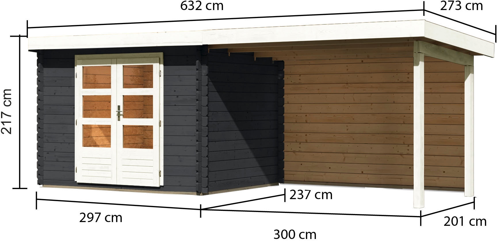 Karibu Gartenhaus »Schloßsee 3«, (Set), mit Anbaudach und Rückwand