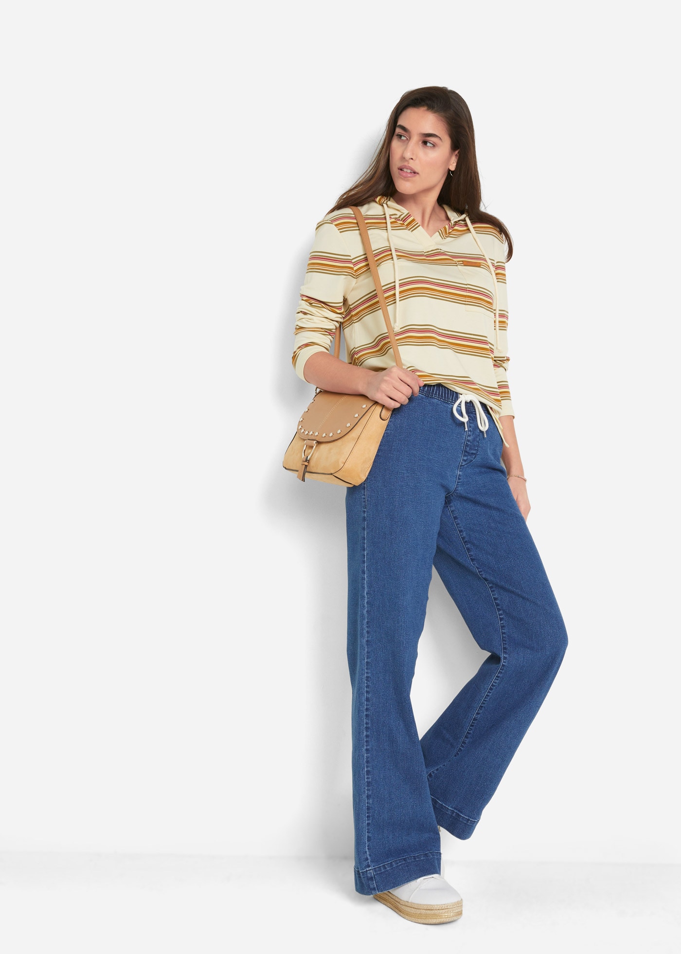 bonprix Weite Jeans »Wide Leg Jeans Mid Waist, Stretch« 2 Stk. mit elastischem Bund und Tunnelzug