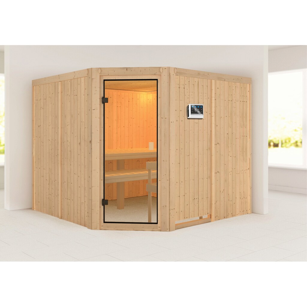 welltime Sauna »Edina«, (Set), 9-kW-Bio-Ofen mit ext. Steuerung, mit 6-tlg. Zubehörset