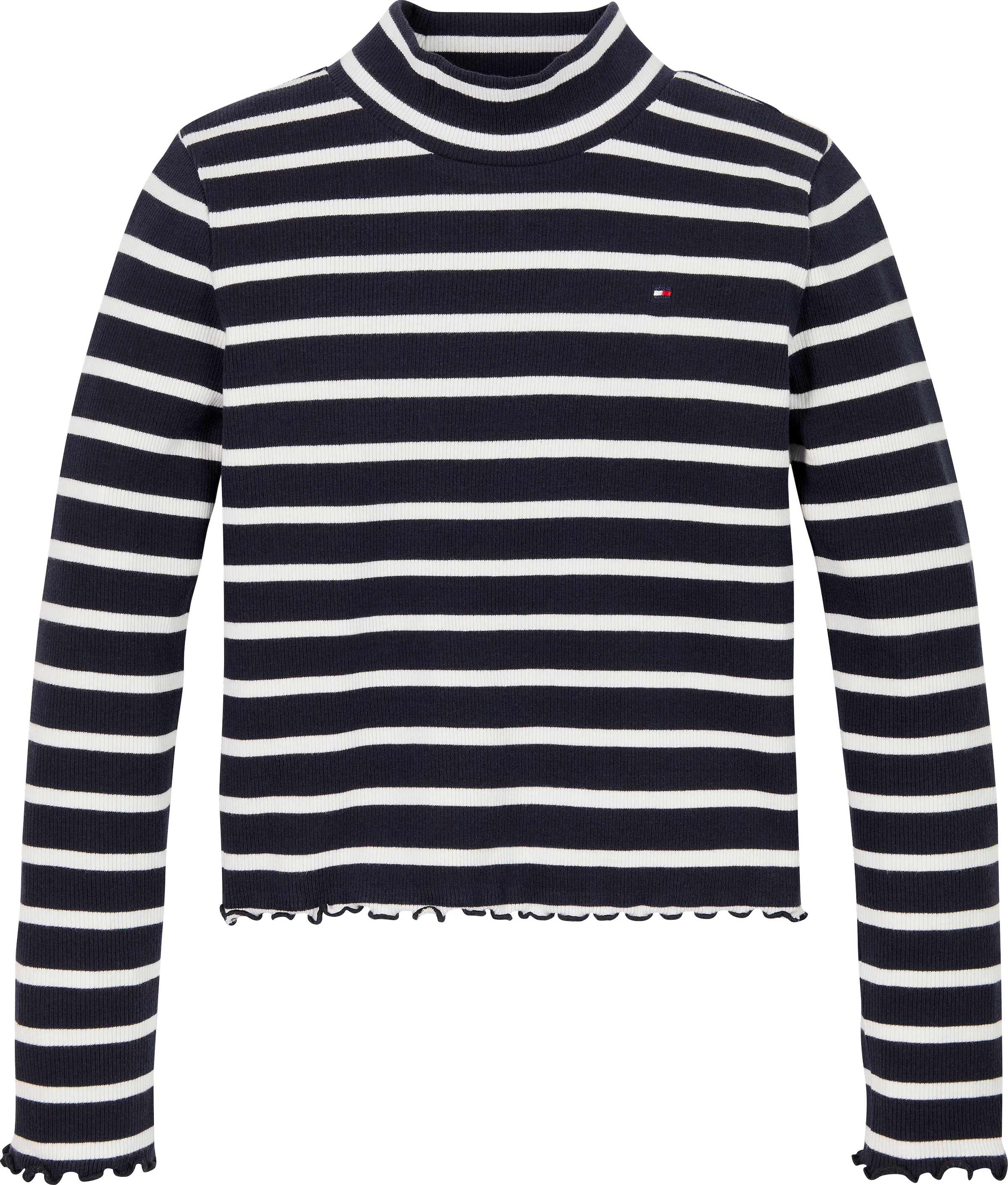 Tommy Hilfiger Langarmshirt »MOCK NECK RIB TOP LS«, im Streifendesign, mit Babylock-Saum