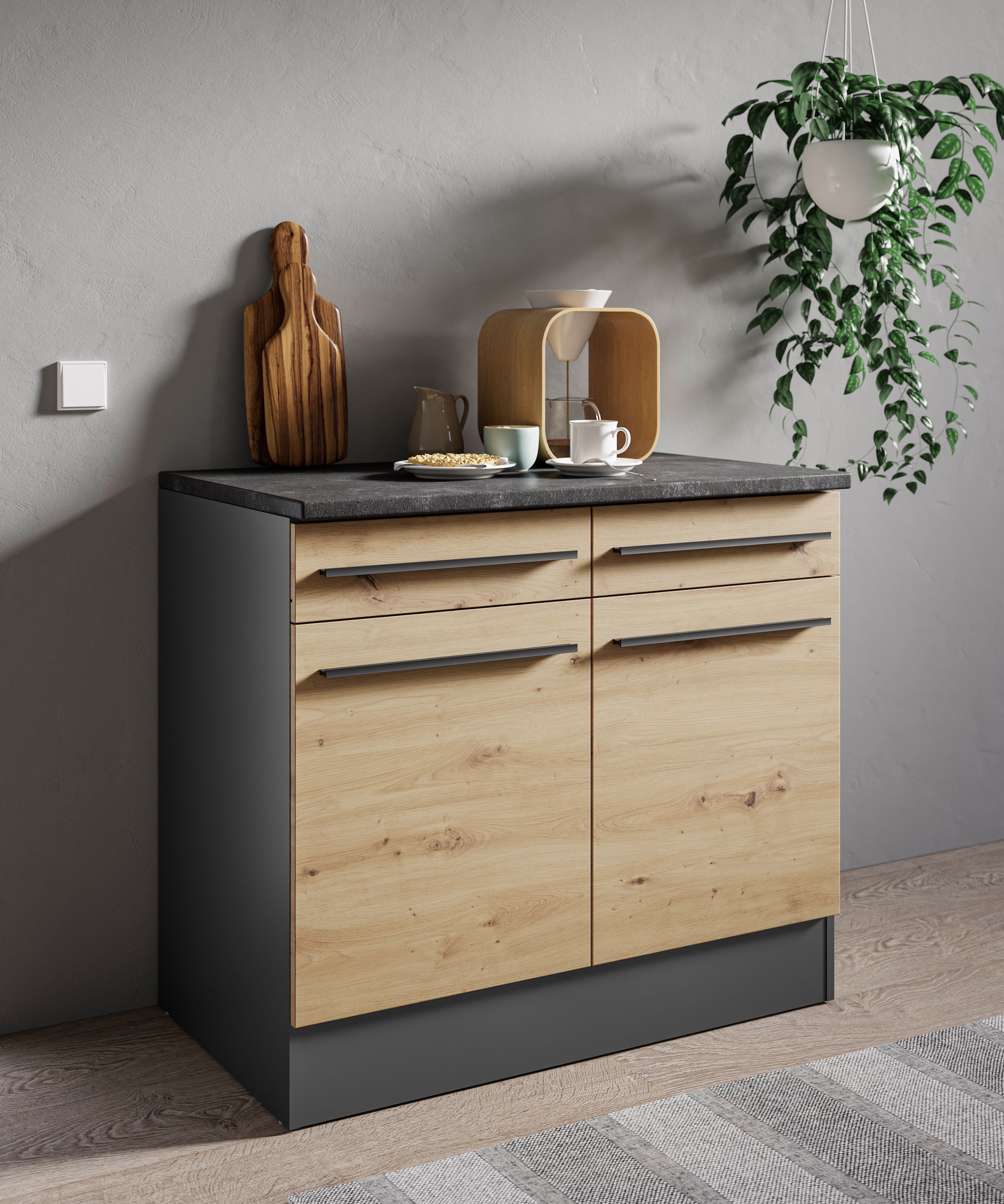 BASIC by Balculina Unterschrank »Jazz 100er Unterschrank, Küschenschrank BxHxT 100x90x60 cm« 1 Stk. tlg. Unterschrank mit 2 Türen , 2 Schubkästen und 2 Einlegeböden