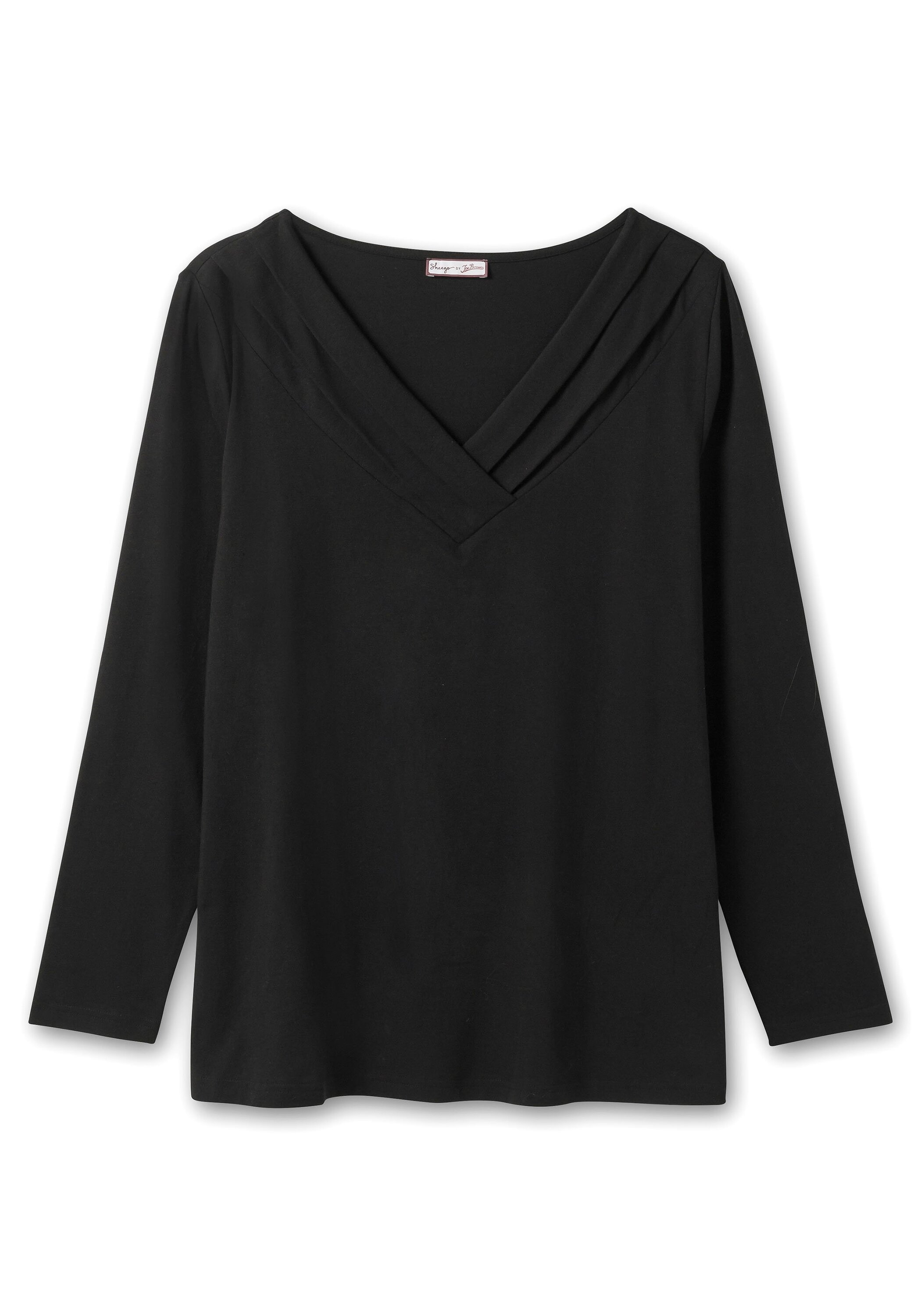 Sheego Langarmshirt »Langarmshirt mit Zierfalten am V-Ausschnitt, A-Linie«, mit Zierfalten am V-Ausschnitt, A-Linie