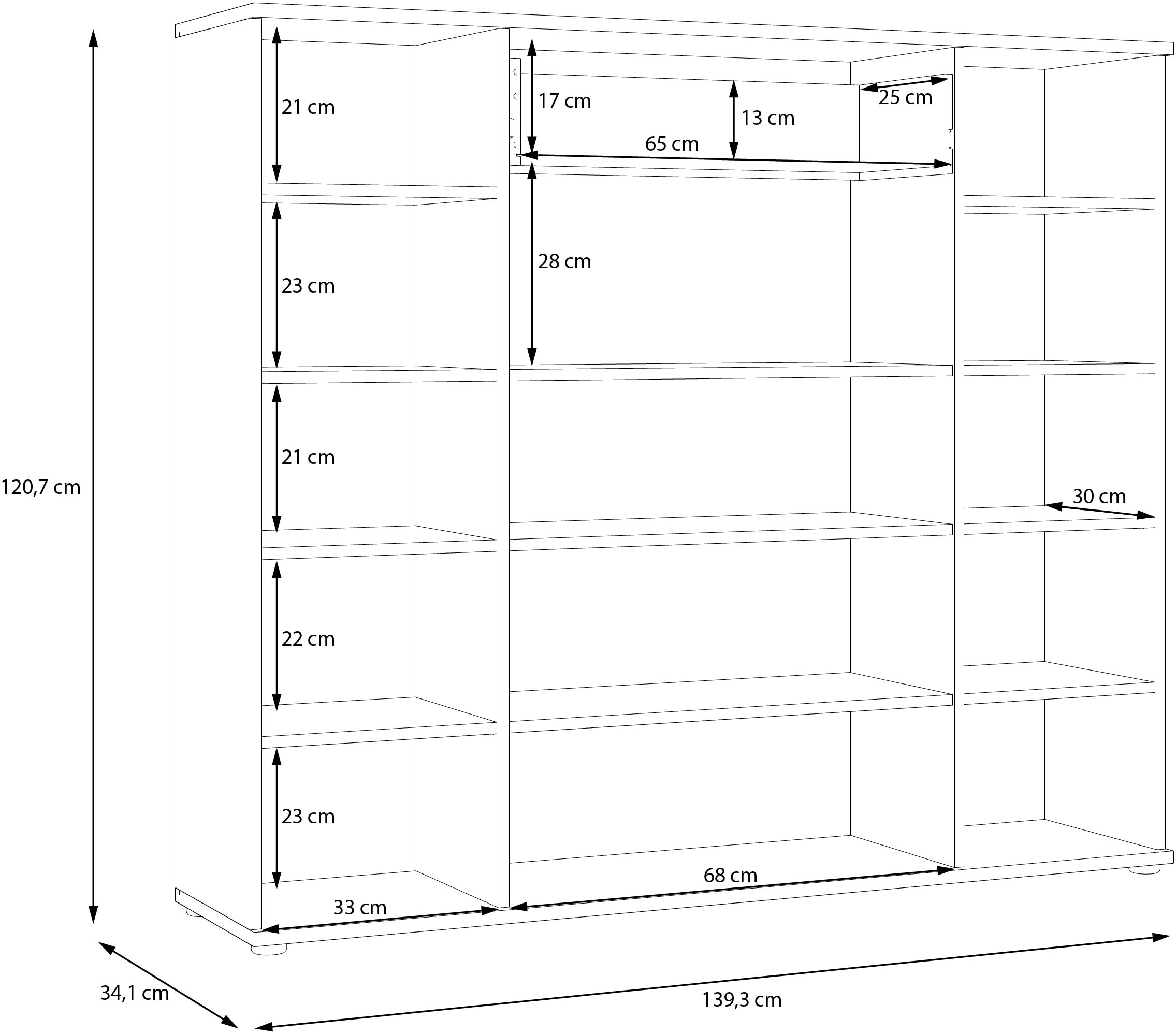 FORTE Kommode »Kombikommode, Stauraum, Einlegeböden verstellbar« B/H/T ca.140/120/34 cm, viel Stauraum, PEFC zertifiziert