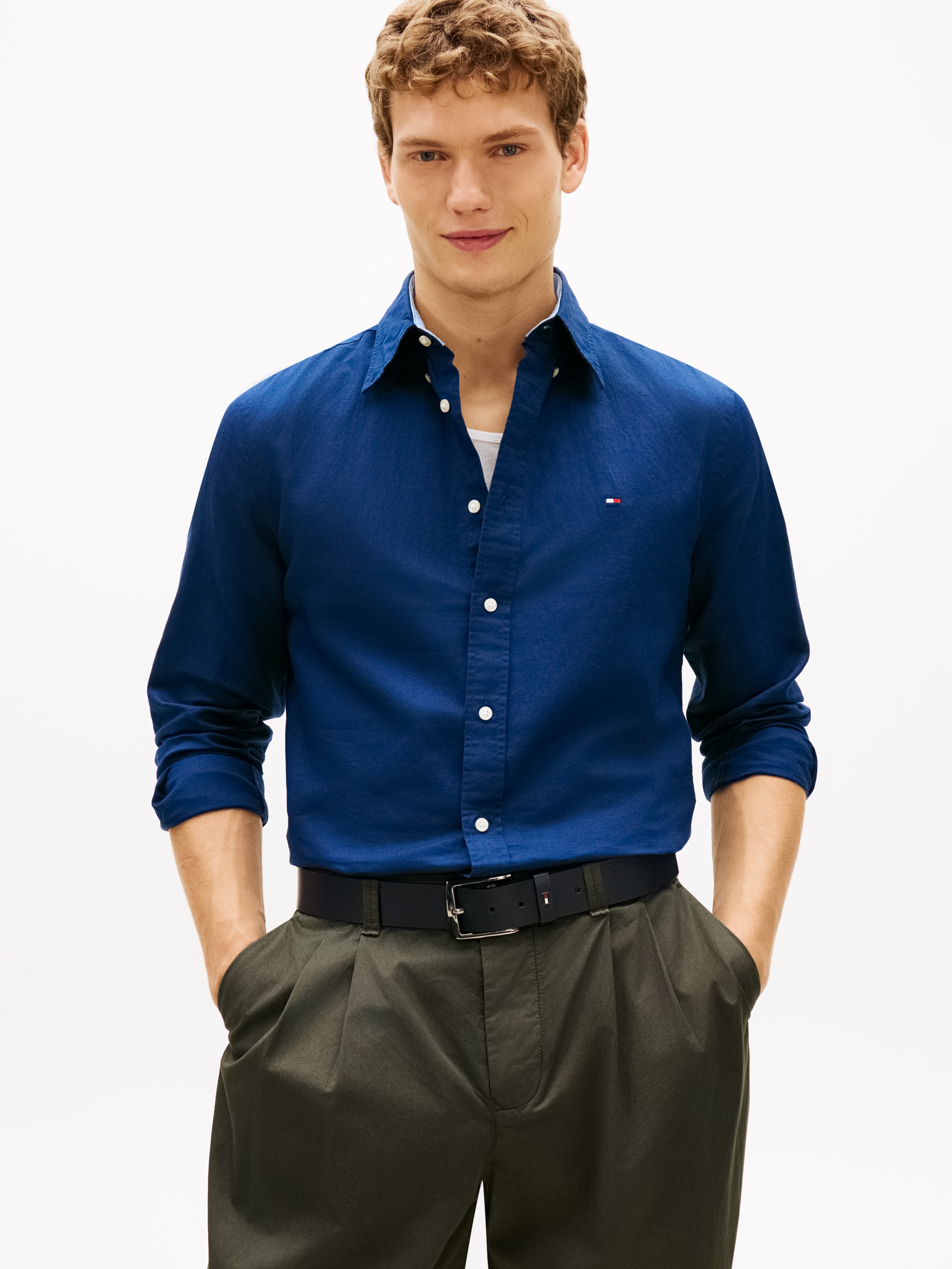Tommy Hilfiger Langarmhemd »LINEN BLEND SOLID BTD« regular fit, Button-down-Kragen