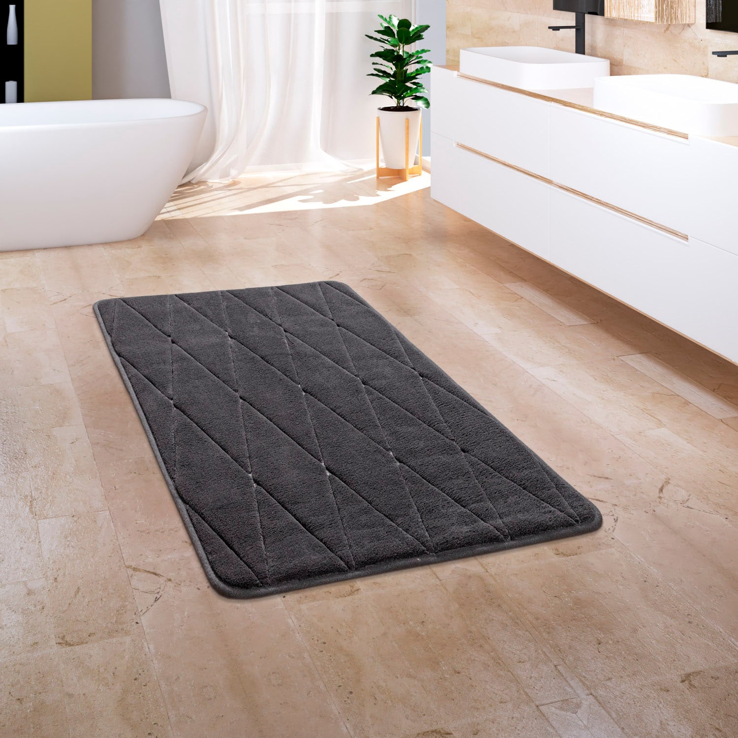 Paco Home Badematte »Corby 254, Memory-Schaum Effekt«, rutschhemmend beschichtet, fußbodenheizungsgeeignet, Badteppich, Uni Farben, Rauten Muster, Hoch-Tief Effekt
