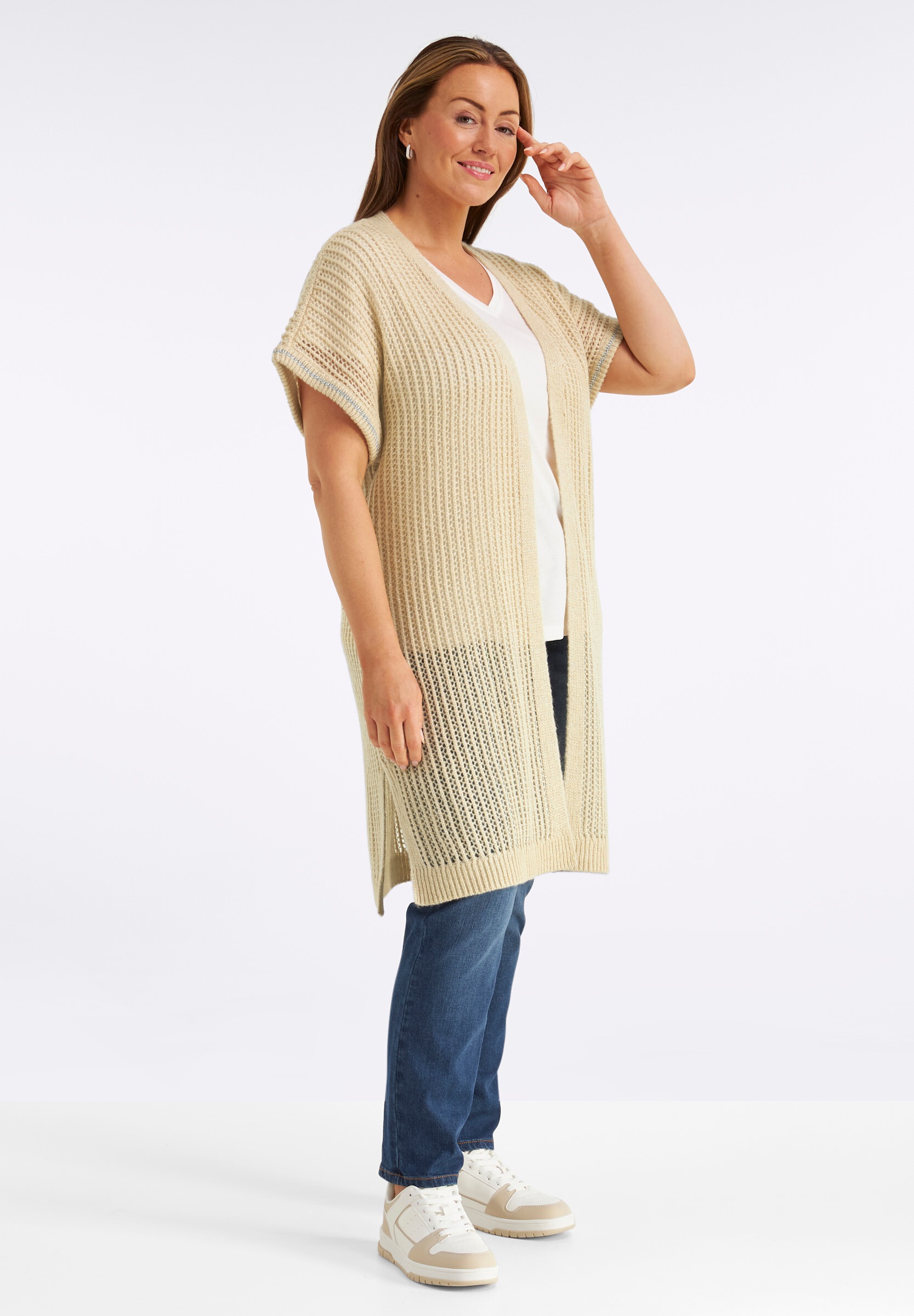 Sheego Strickweste »Long-Strickweste Strickweste mit Ajourmuster und Glitzergarn«