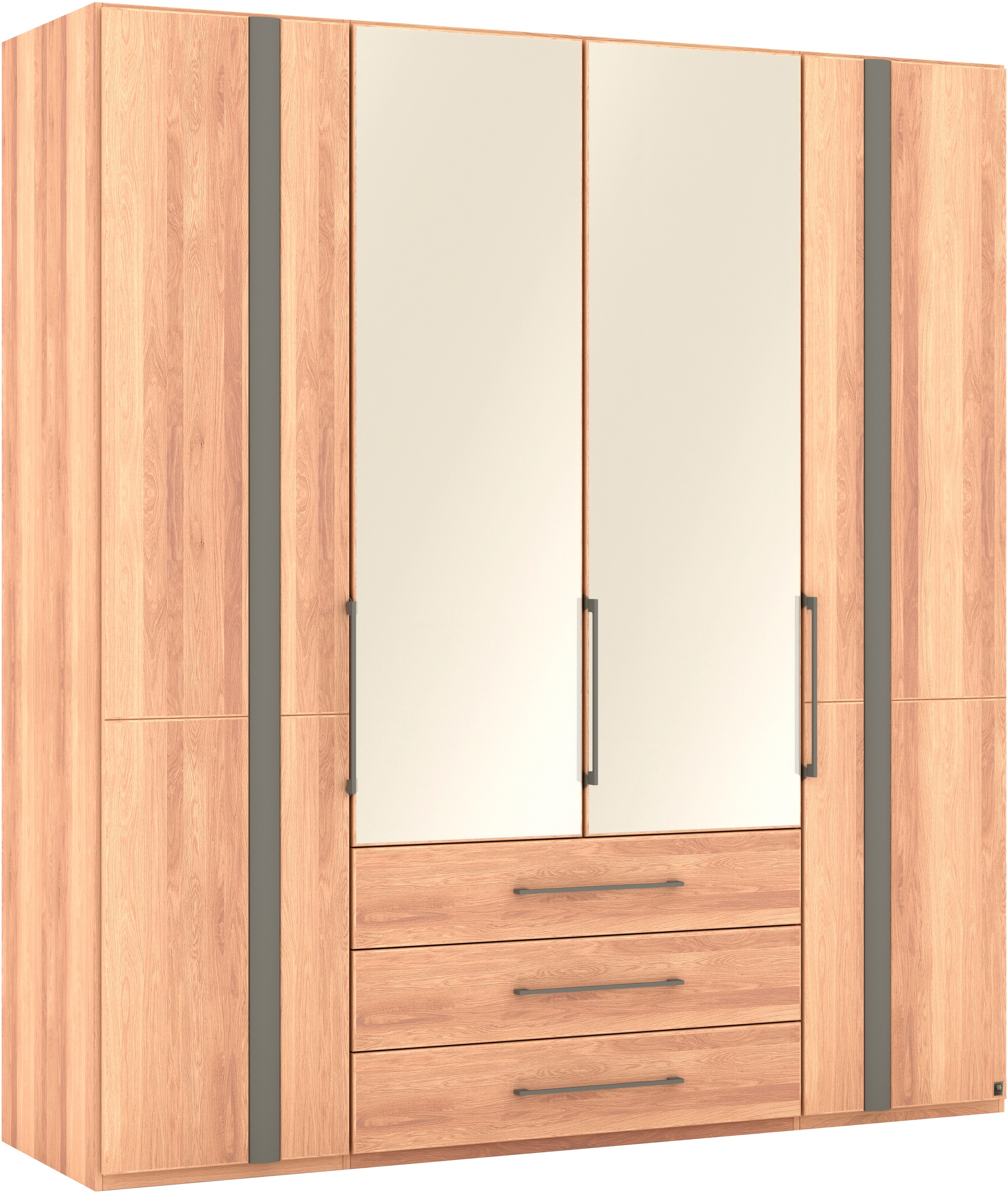 Musterring Drehtürenschrank »Sorrent, Kleiderschrank, teilmassiv Eiche«, (mit Türdämpfern, mit Schubladen, extra Böden, MADE IN GERMANY), Türen in Eiche massiv und als Parsol-Bronze-Spiegel, mit Schubkästen