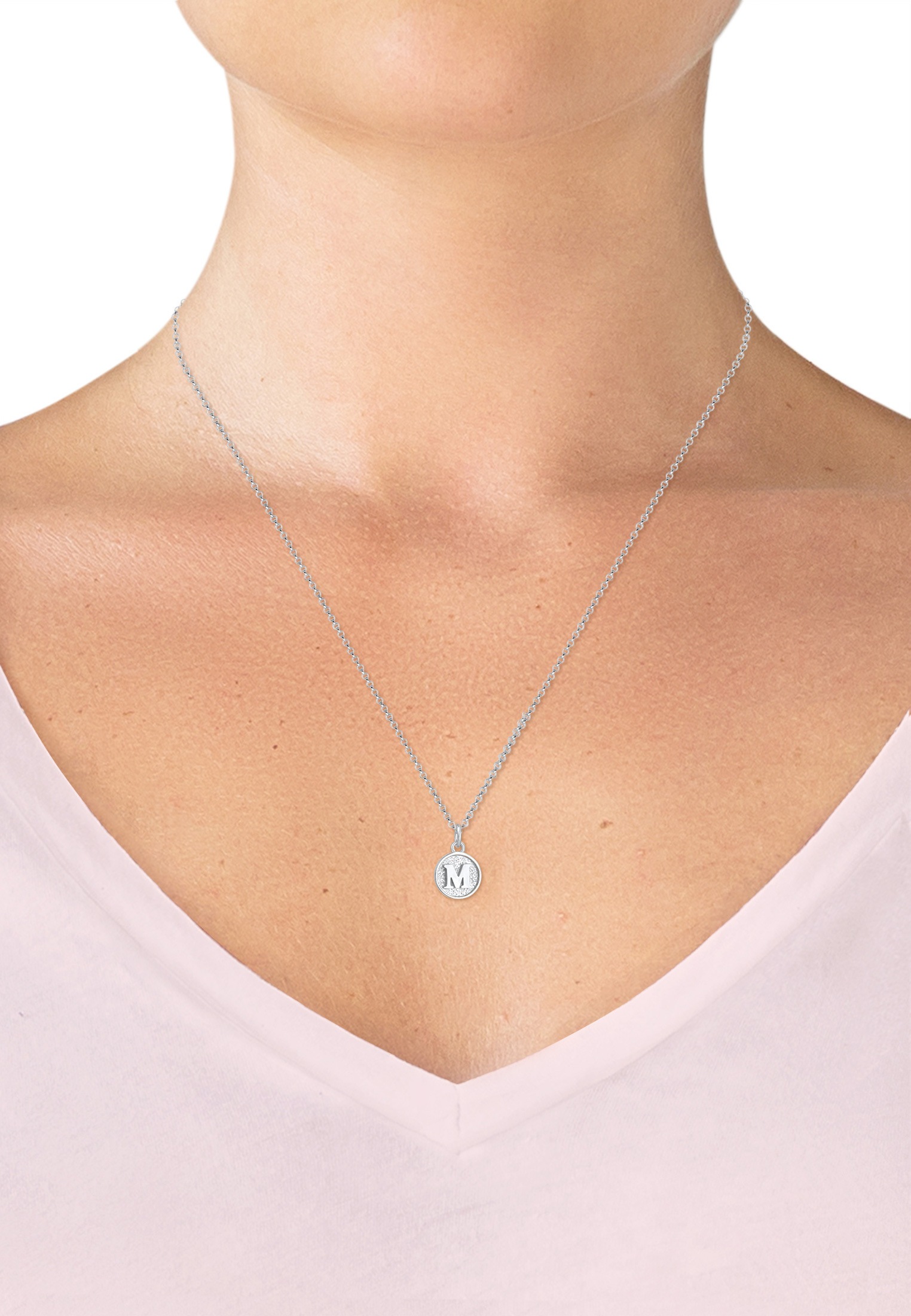 Elli Kette mit Anhänger »Halskette Plättchen Vintage Buchstabe M Initialen 925 Sterling Silber«