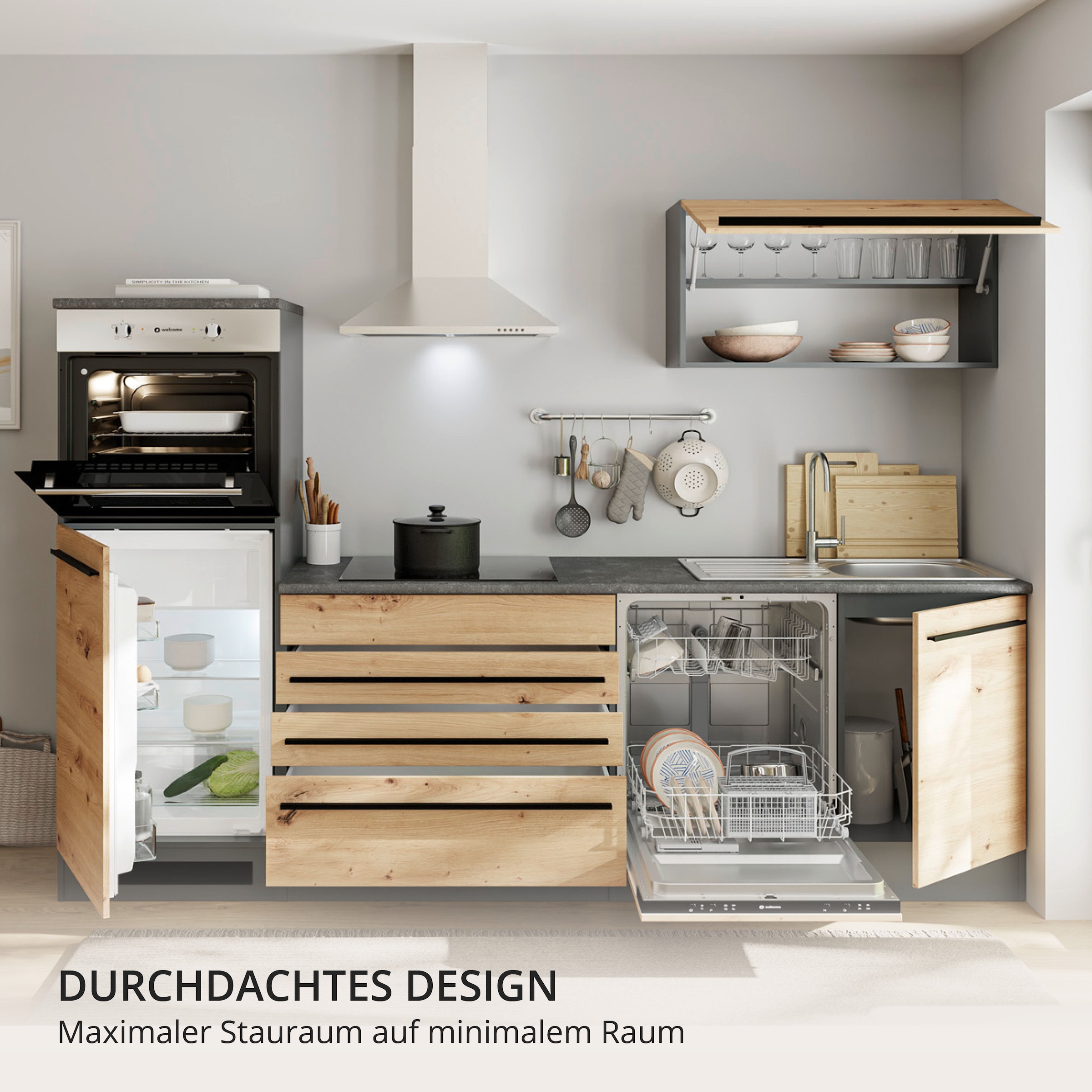BASIC by Balculina Küchenzeile »Jazz« Breite 260 cm, wahlweise mit E-Geräten