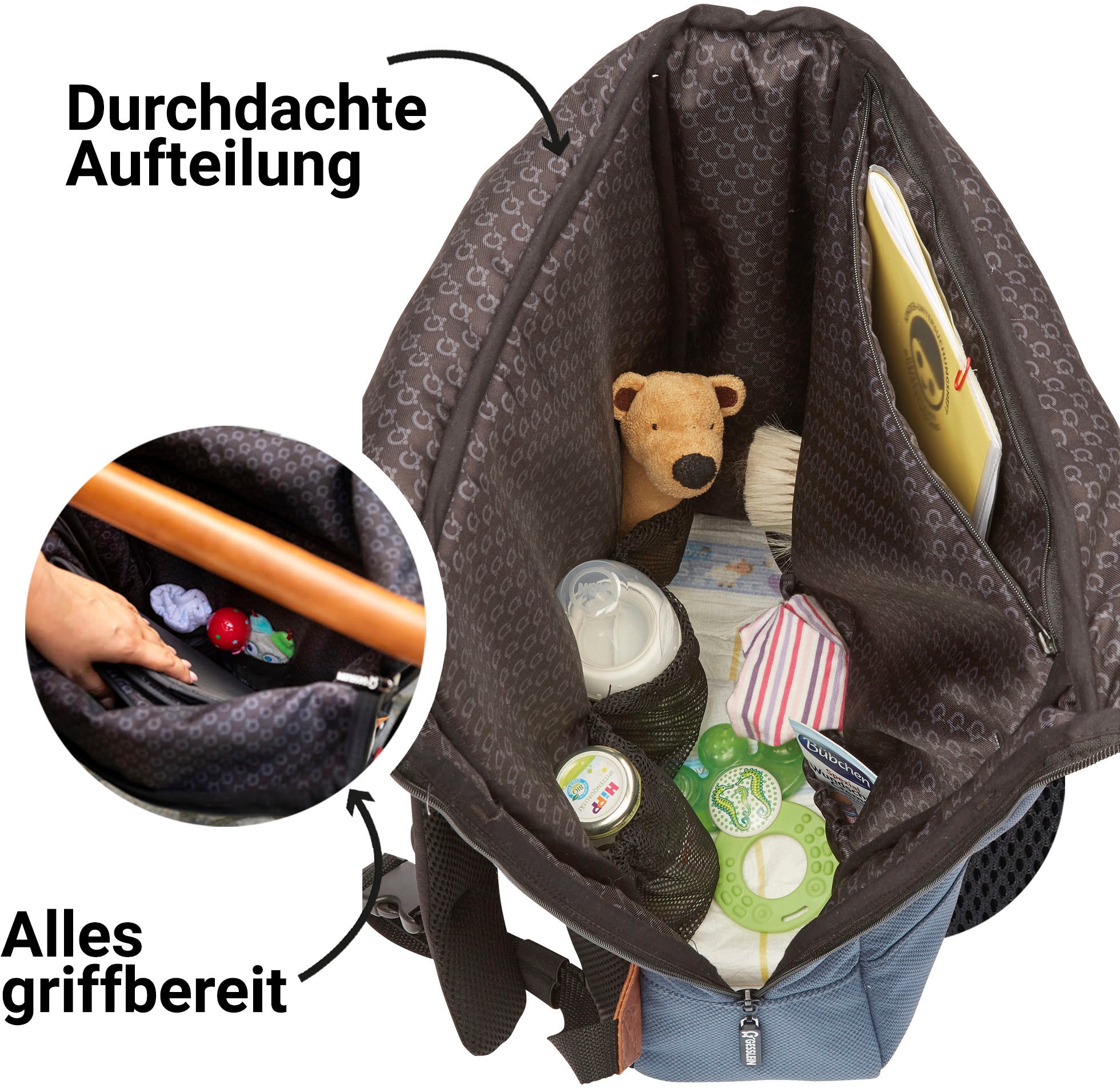 Gesslein Wickelrucksack »N°6, mittelblau«, Made in Germany