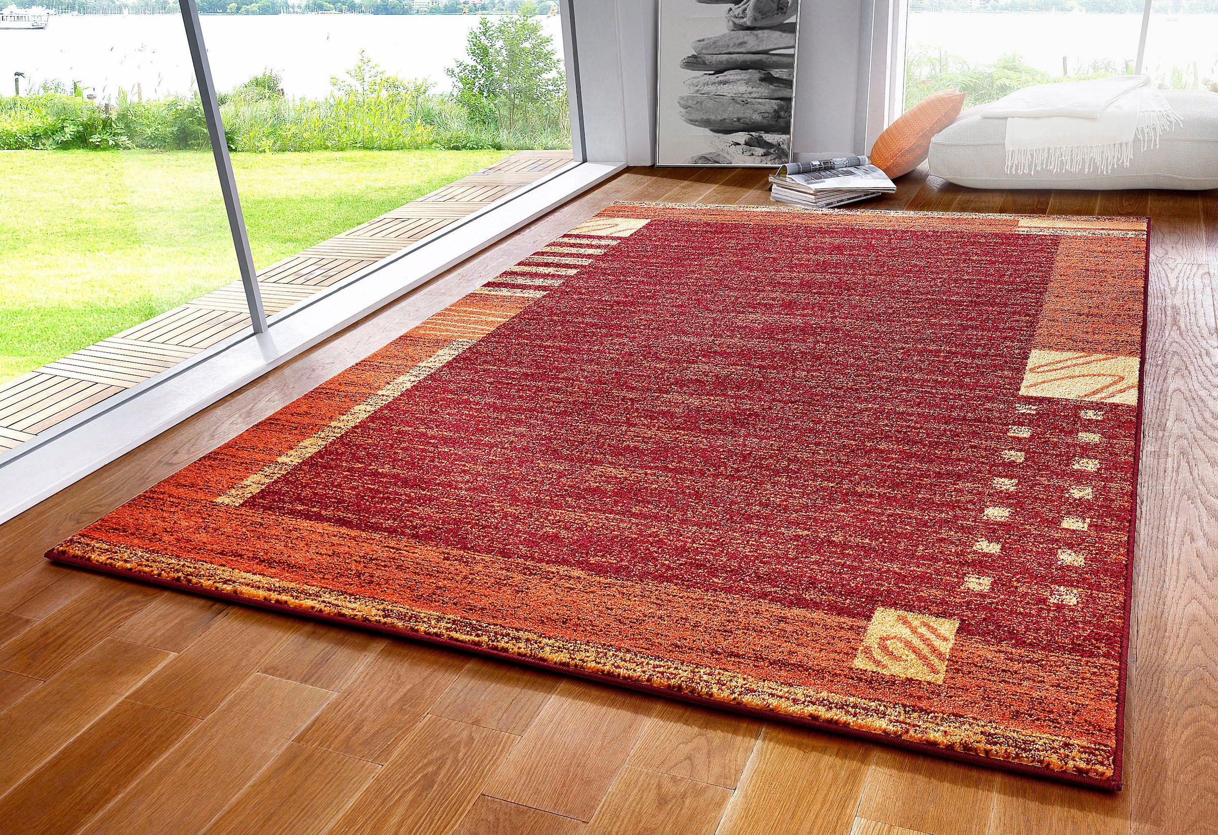 my home Teppich »Jonas« rechteckig 8 mm Höhe flacher Teppich, Kurzflor, Weich, Elegant, mit Bordüre, Wohnzimmer