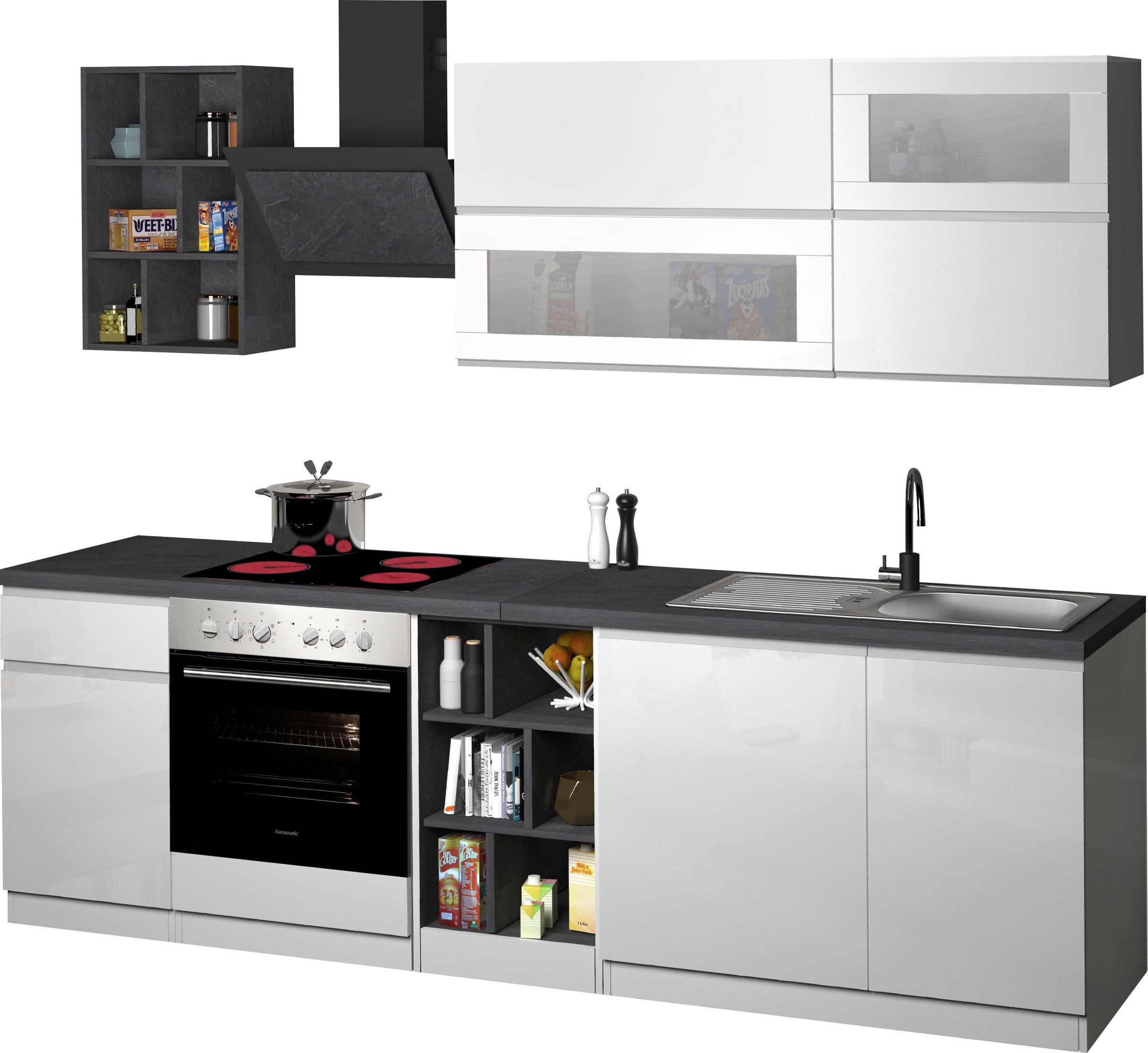 KOCHSTATION Küchenzeile »KS-Sole«, Breite 256 cm, Hängeregal, Geschirrabtropfschrank, ohne E-Geräte