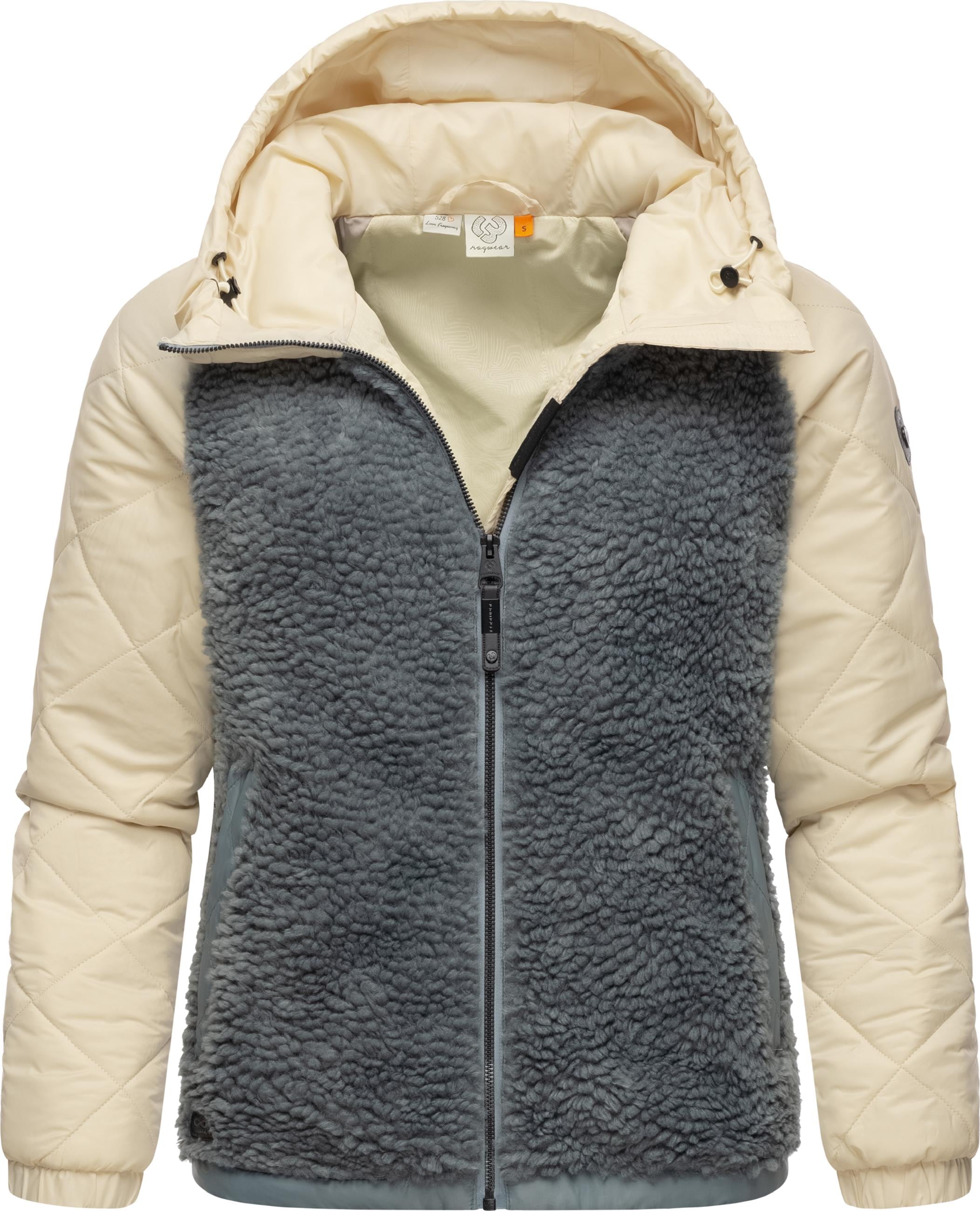 Ragwear Sweatjacke »Outdoorjacke Leeloo«, Damen Übergangsjacke aus Teddy-Kunstfell mit gesteppten Ärmeln