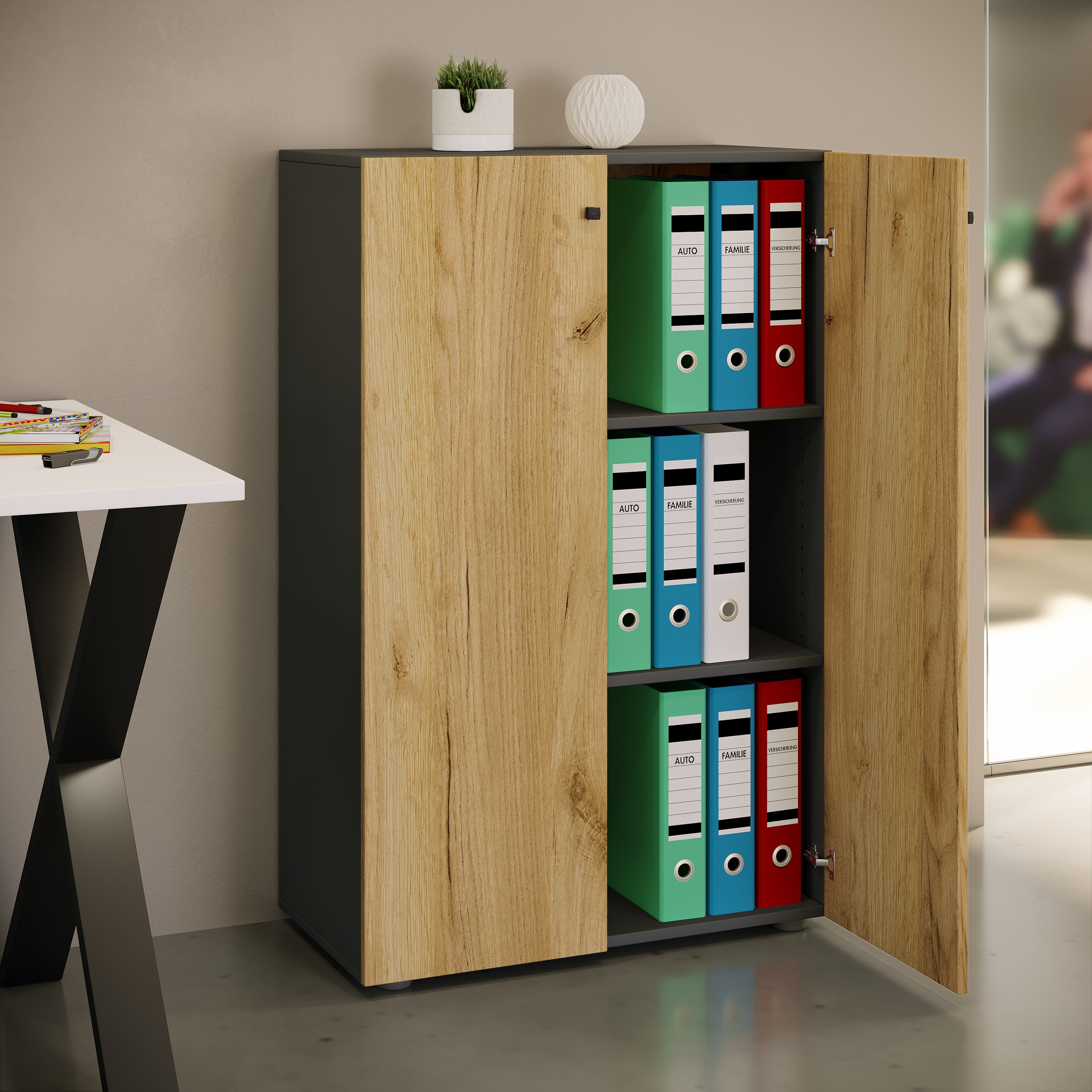 VCM Aktenschrank »VCM Büroschrank mit 3 Fächern | moderner Aktenschrank mit Drehtüren | Maße ca. B. 70 x H. 110 x T. 40 cm ¿ Lona 3-Fach«, (1 St.)