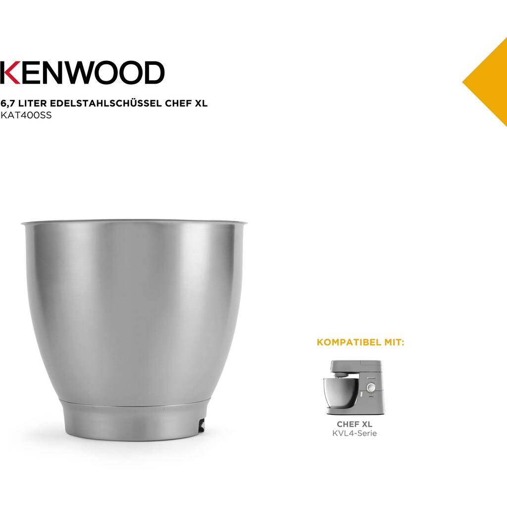 KENWOOD Küchenmaschinenschüssel »Chef XL KAT400SS«, aus Edelstahl, Geeignet für alle Chef XL Küchenmaschinen der KVL4000 Serie