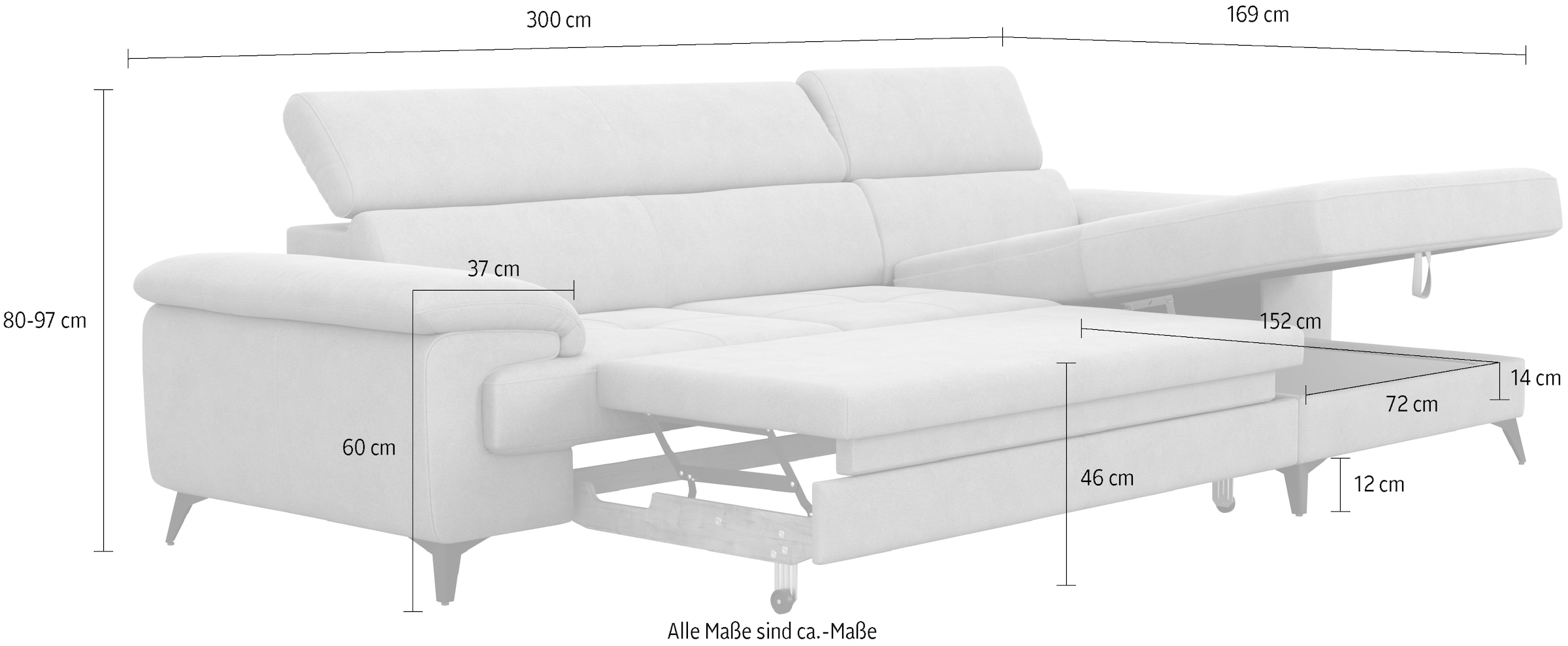 COTTA Ecksofa »Astra L-Form, B: 300 cm« mit Kopfteilverstellung, optional Bettfunktion & Bettkasten